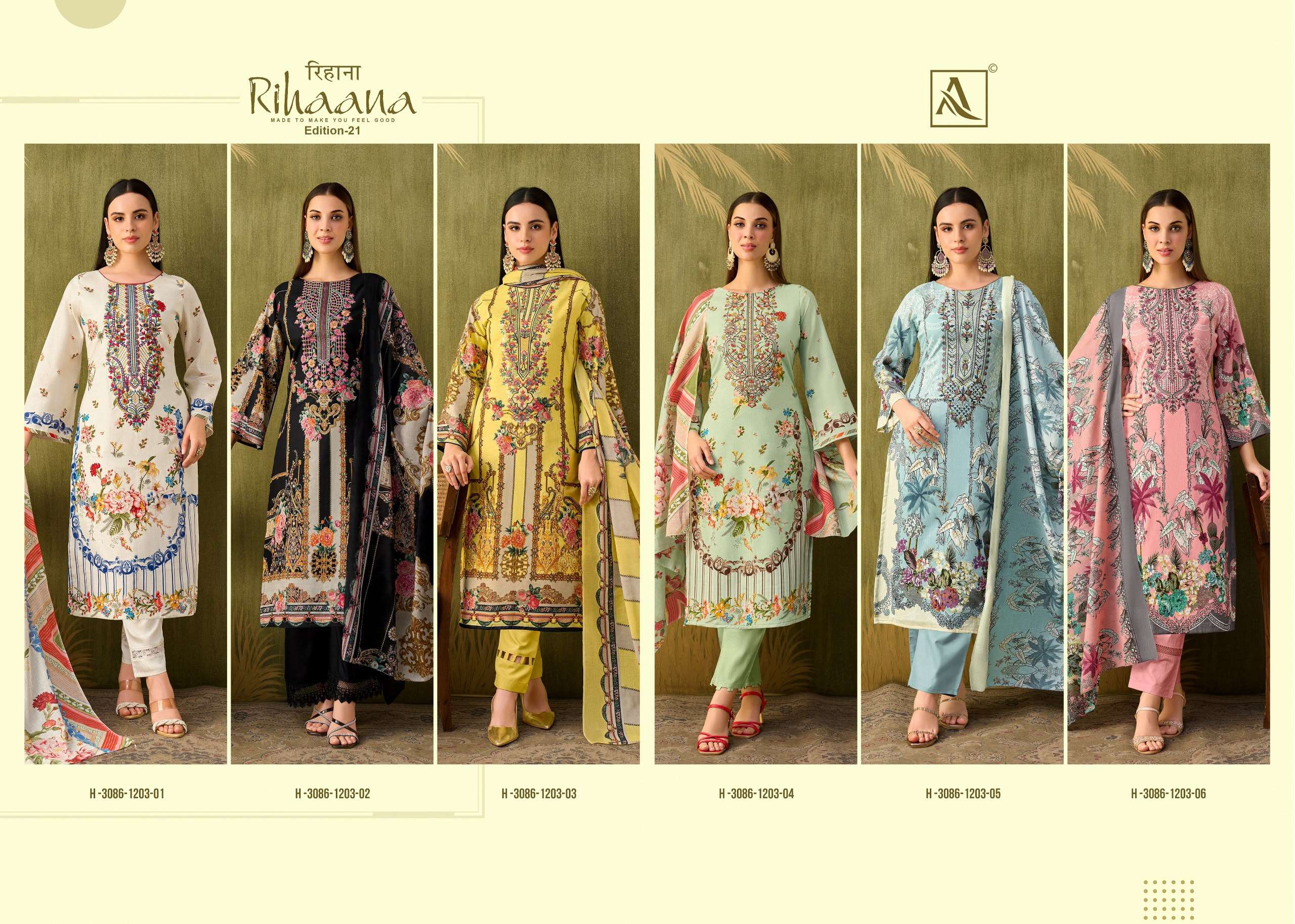 ALOK SUITS RIHAANA VOL 21 COTTON DIGITAL PRINT WITH FANCY EMBROIDERY WORK SUIT