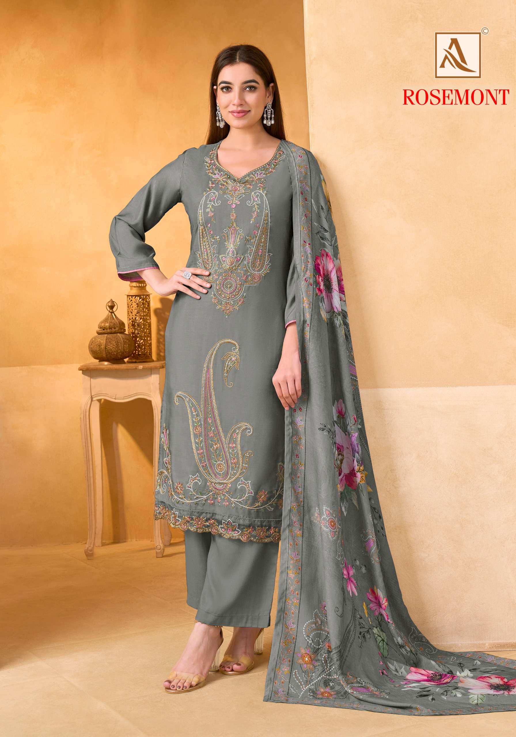 ALOK SUITS ROSEMONT VISCOSE EMBROIDERY DESIGNER WORK SUIT
