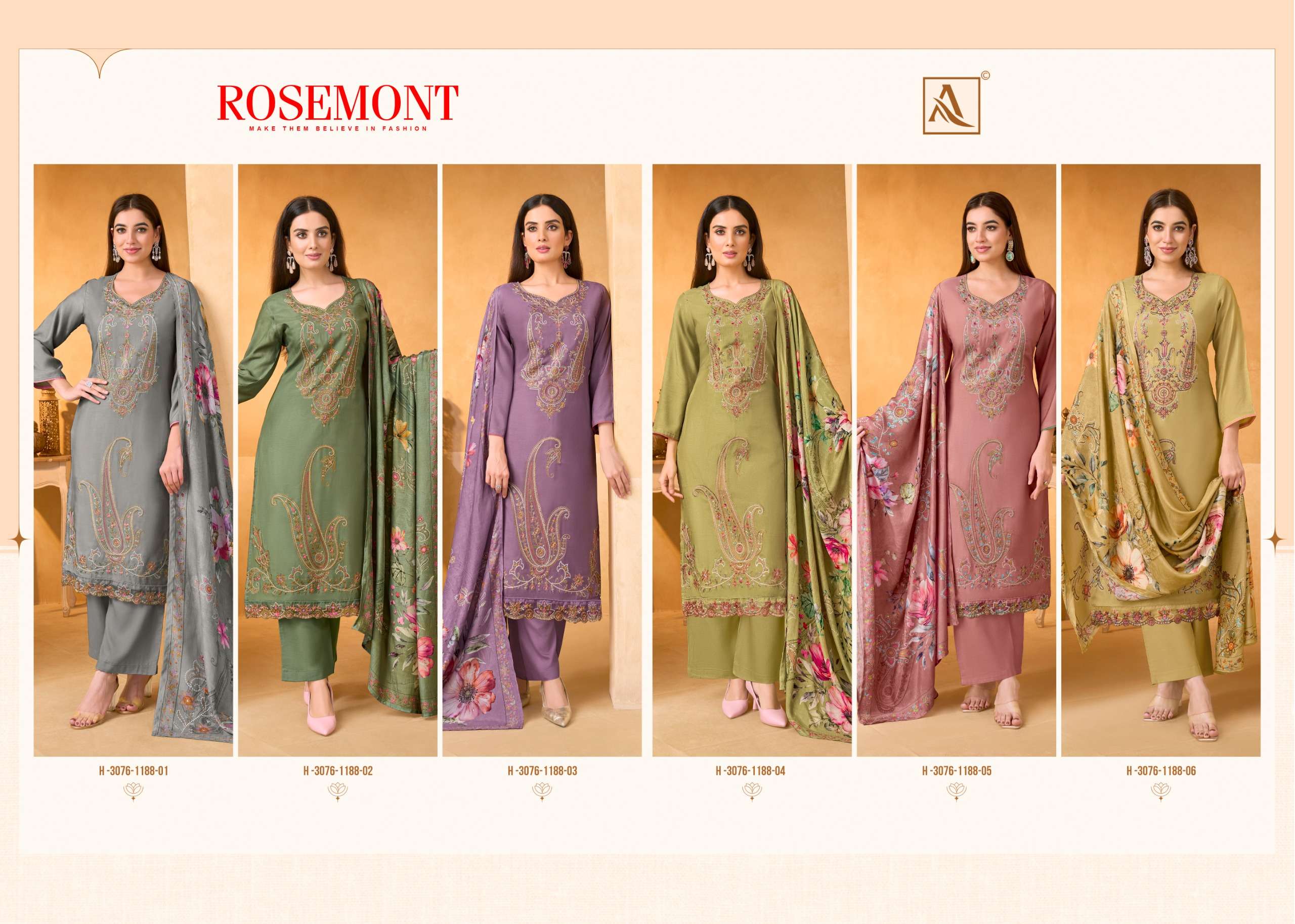 ALOK SUITS ROSEMONT VISCOSE EMBROIDERY DESIGNER WORK SUIT