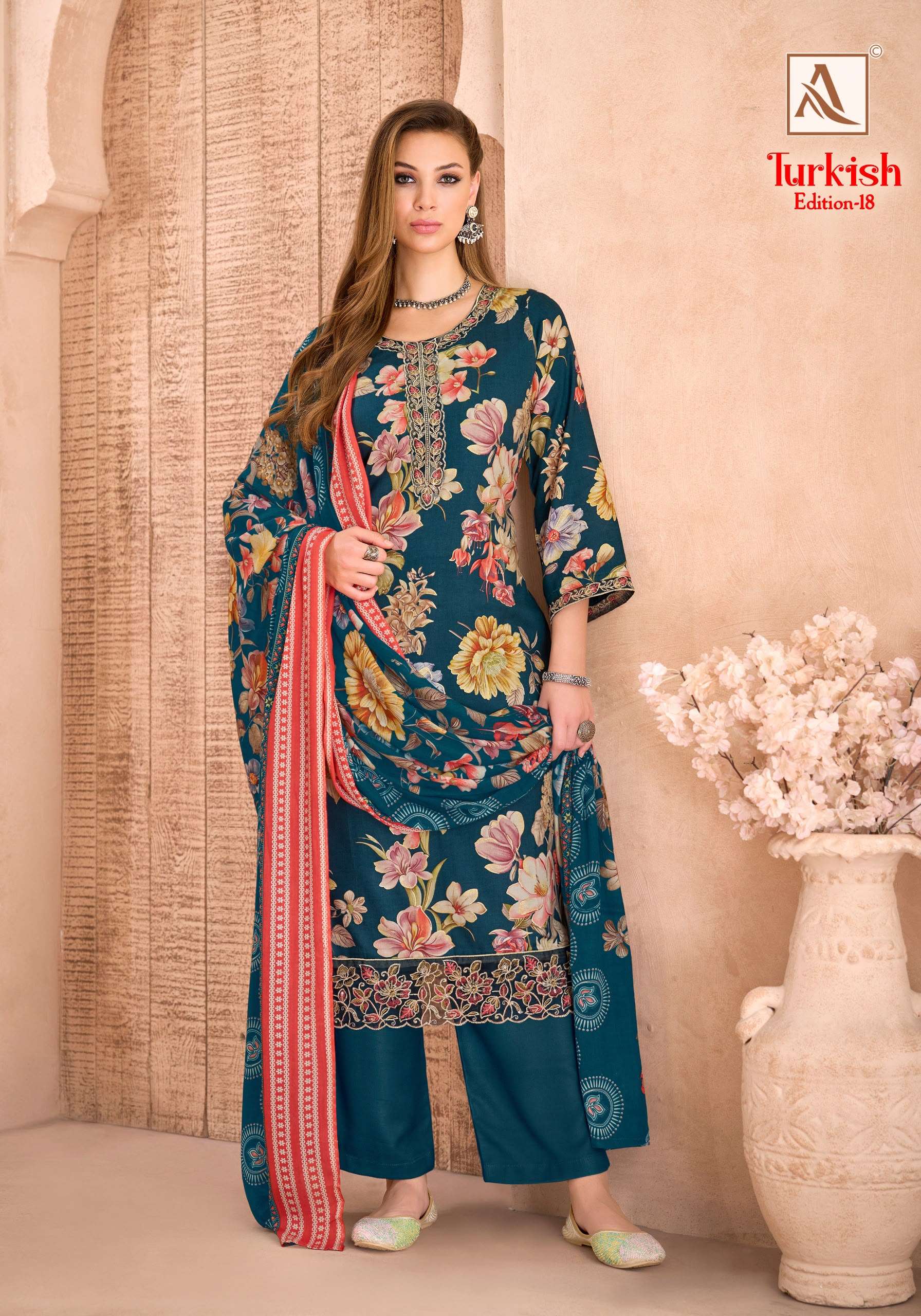ALOK SUITS TURKISH EDITION 18 VISCOSE RAYON PRINT WITH FANCY WORK SUIT