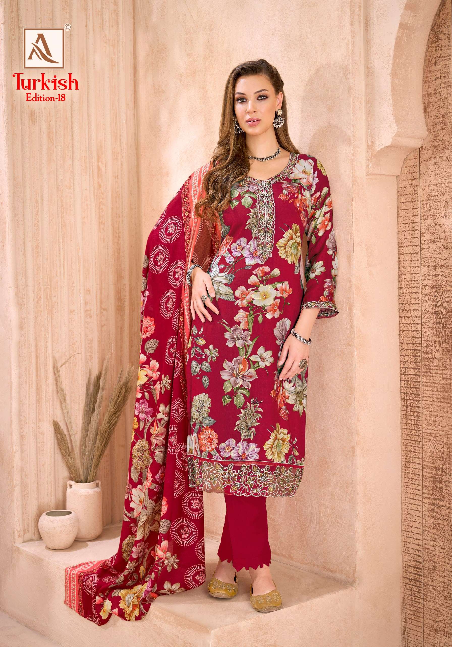 ALOK SUITS TURKISH EDITION 18 VISCOSE RAYON PRINT WITH FANCY WORK SUIT