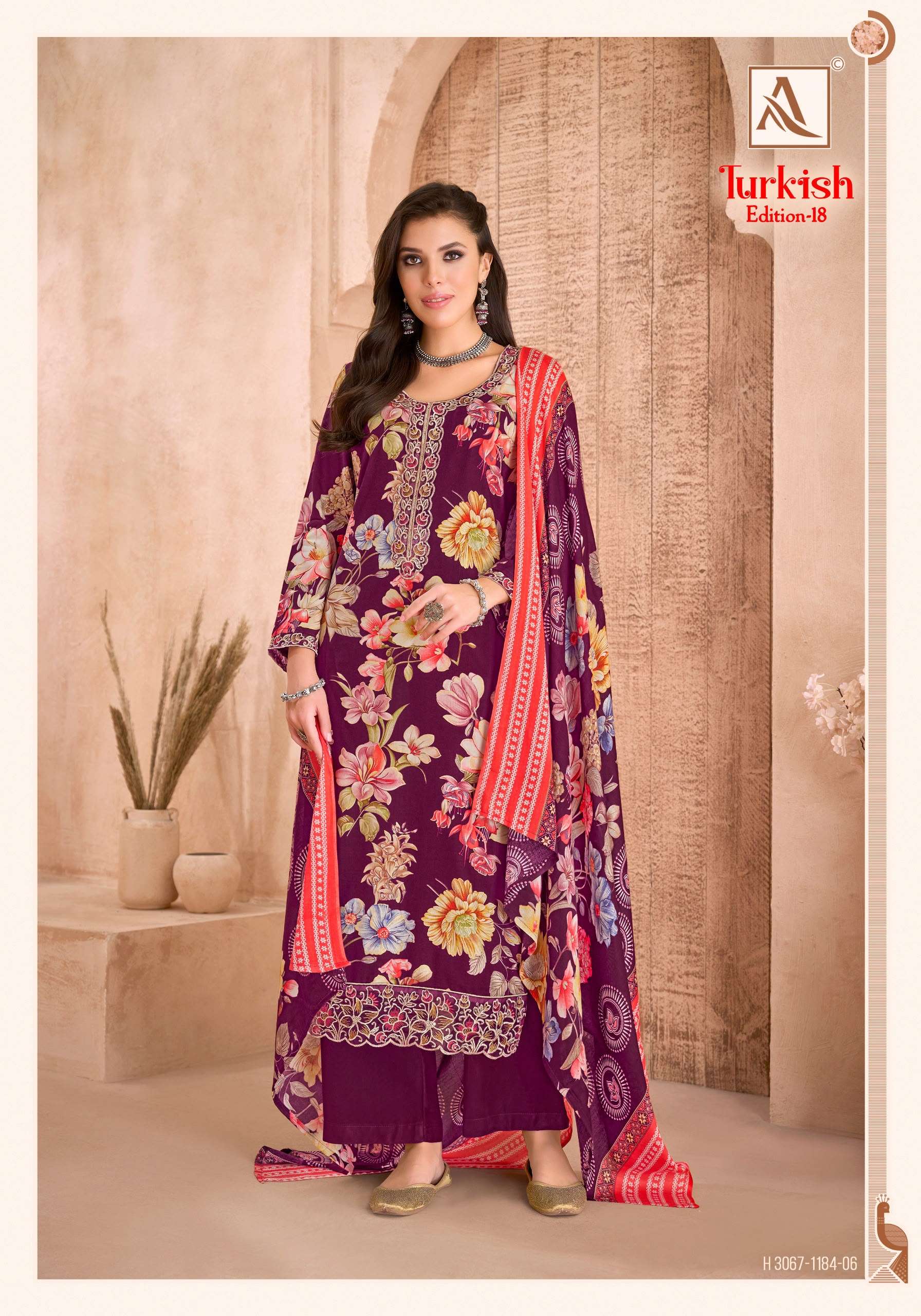 ALOK SUITS TURKISH EDITION 18 VISCOSE RAYON PRINT WITH FANCY WORK SUIT