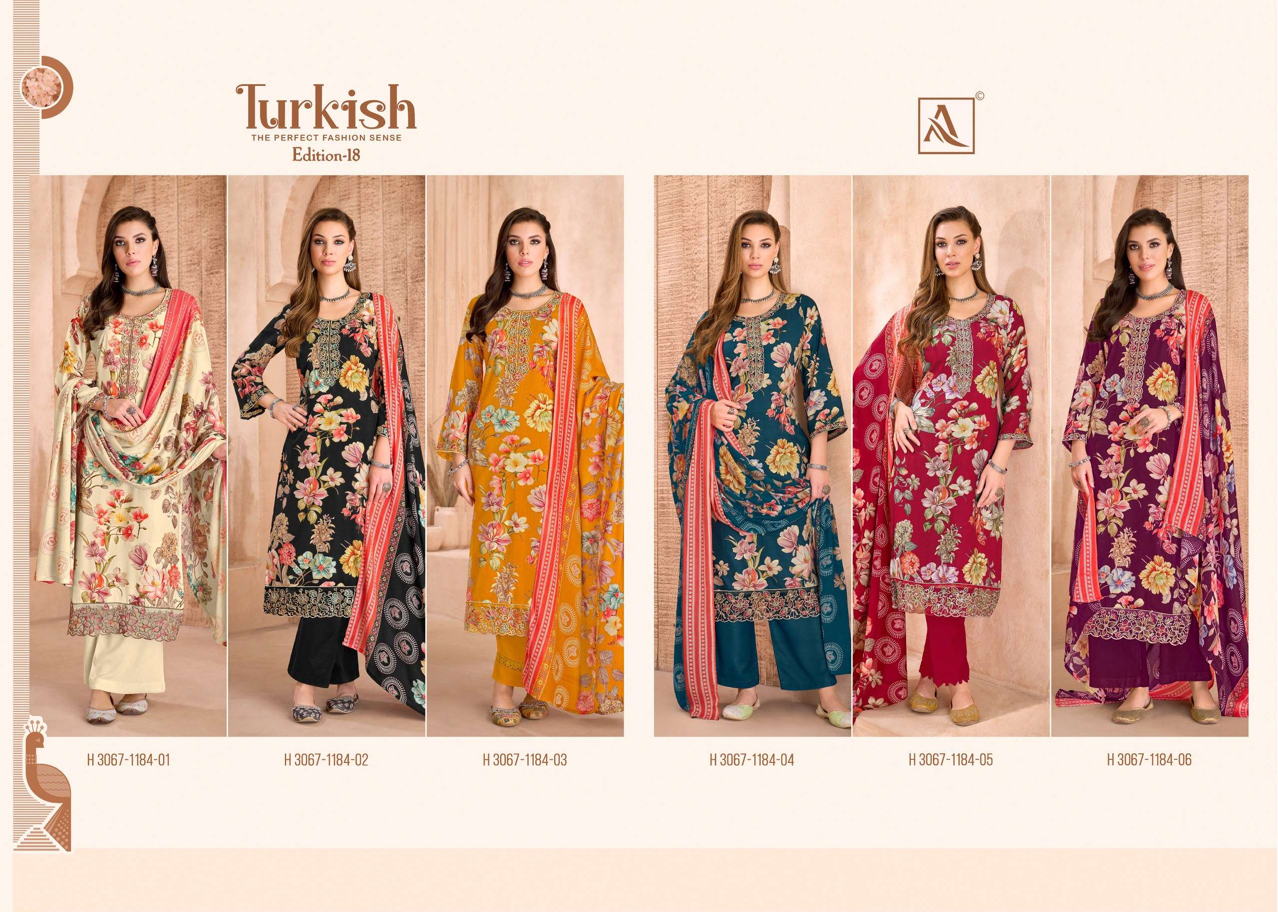 ALOK SUITS TURKISH EDITION 18 VISCOSE RAYON PRINT WITH FANCY WORK SUIT