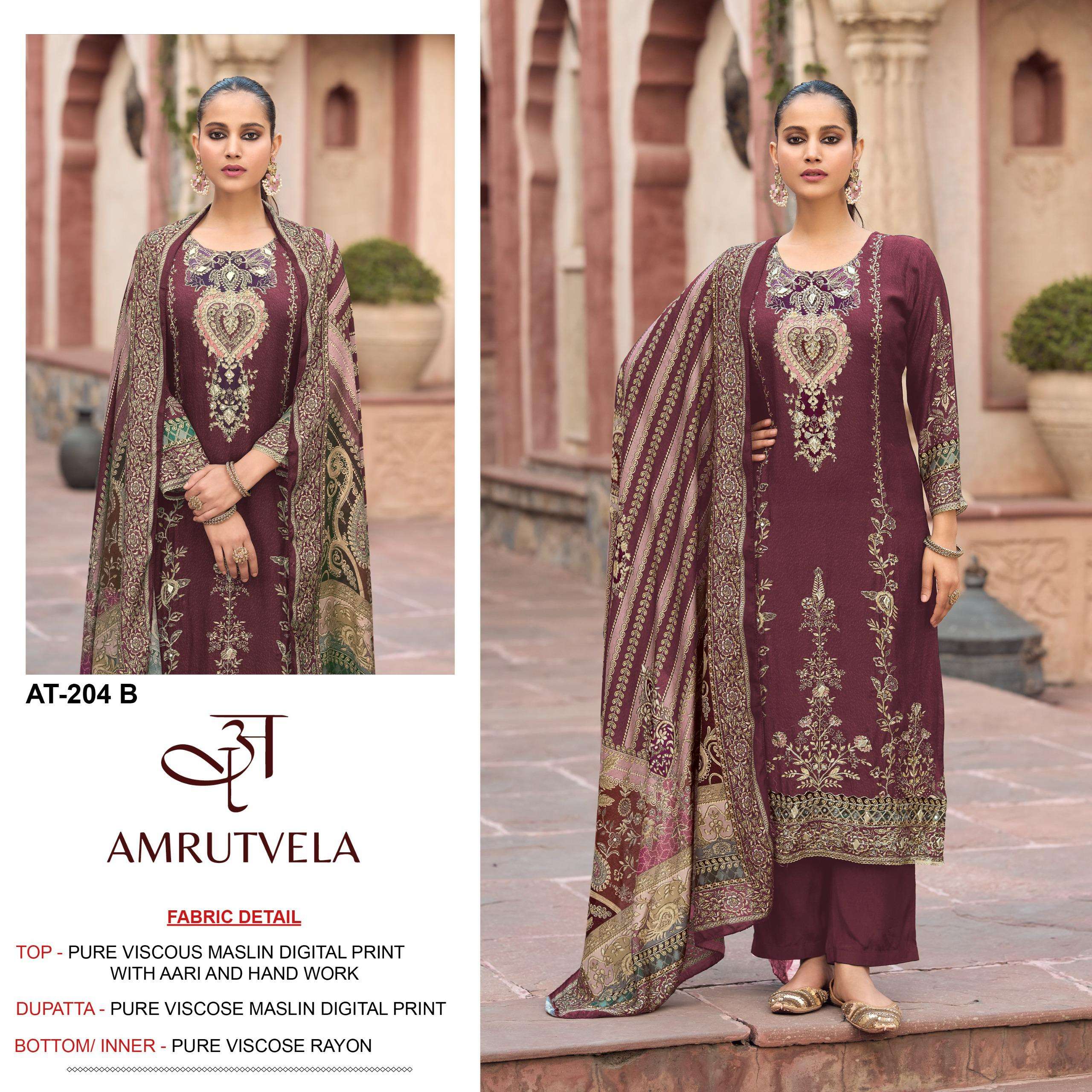AMRUTVELA AT 204 VISCOSE DIGITAL PRINT WITH DESIGNER WORK SUITS 