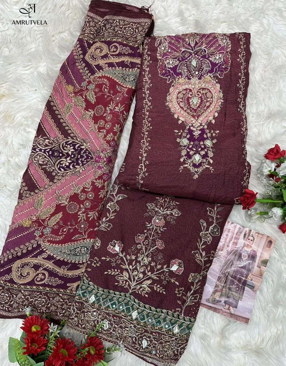 AMRUTVELA AT 204 VISCOSE DIGITAL PRINT WITH DESIGNER WORK SUITS 