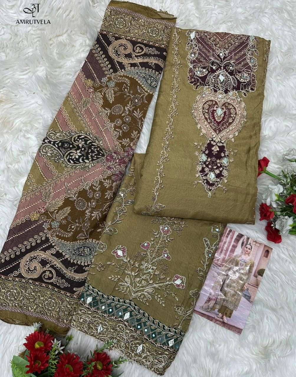 AMRUTVELA AT 204 VISCOSE DIGITAL PRINT WITH DESIGNER WORK SUITS 