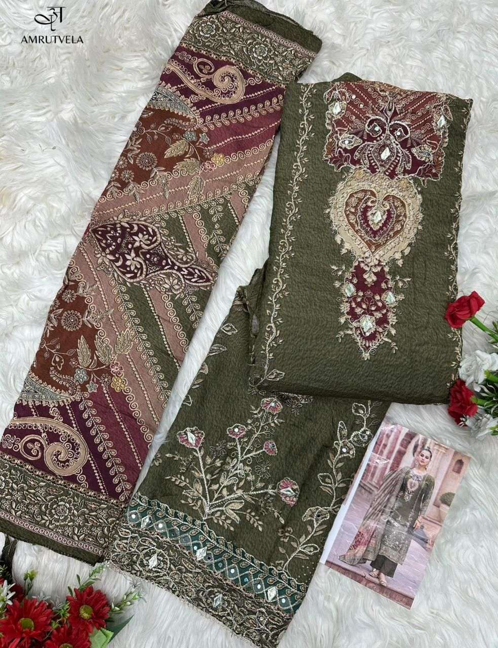 AMRUTVELA AT 204 VISCOSE DIGITAL PRINT WITH DESIGNER WORK SUITS 