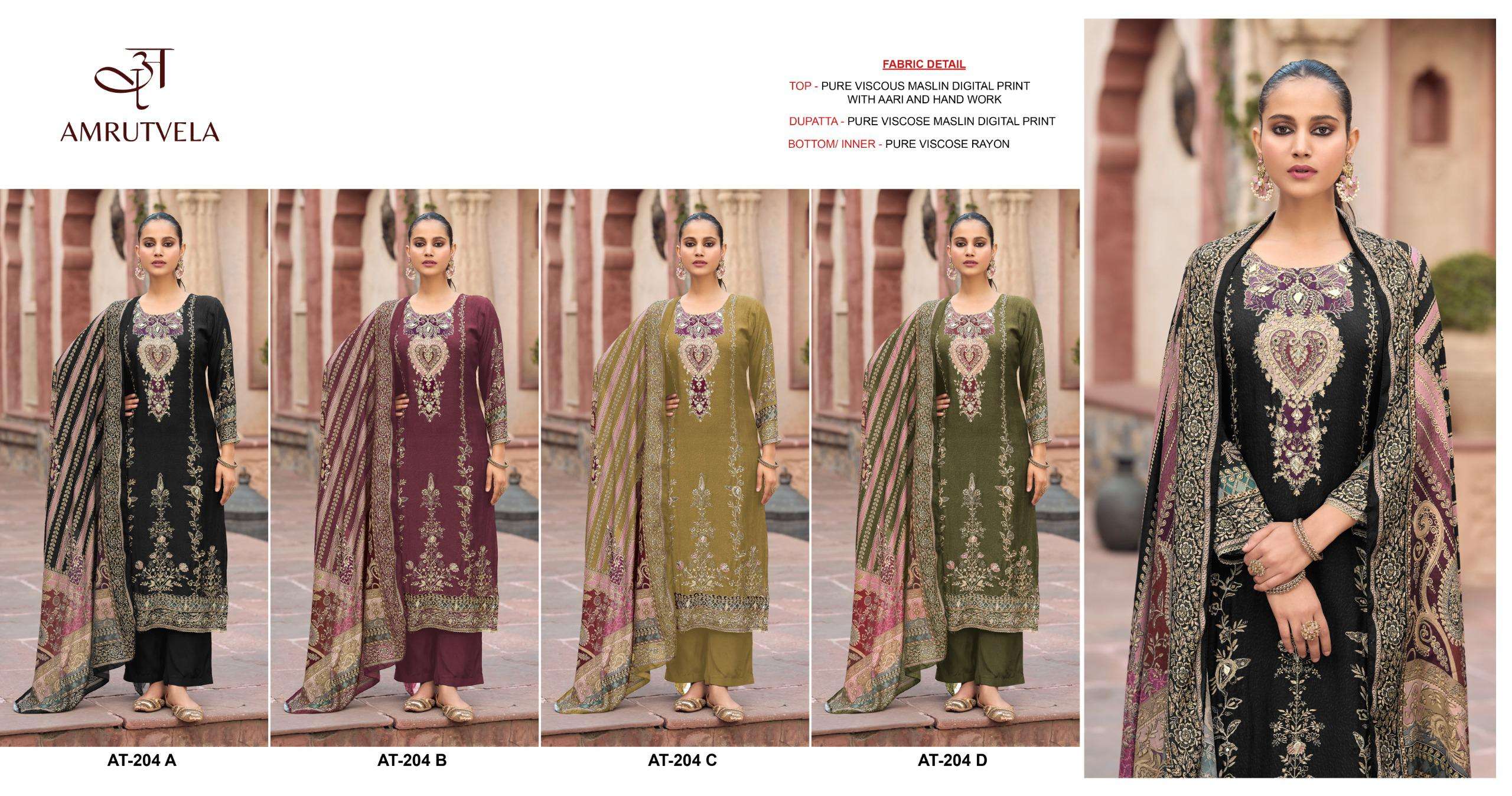 AMRUTVELA AT 204 VISCOSE DIGITAL PRINT WITH DESIGNER WORK SUITS 