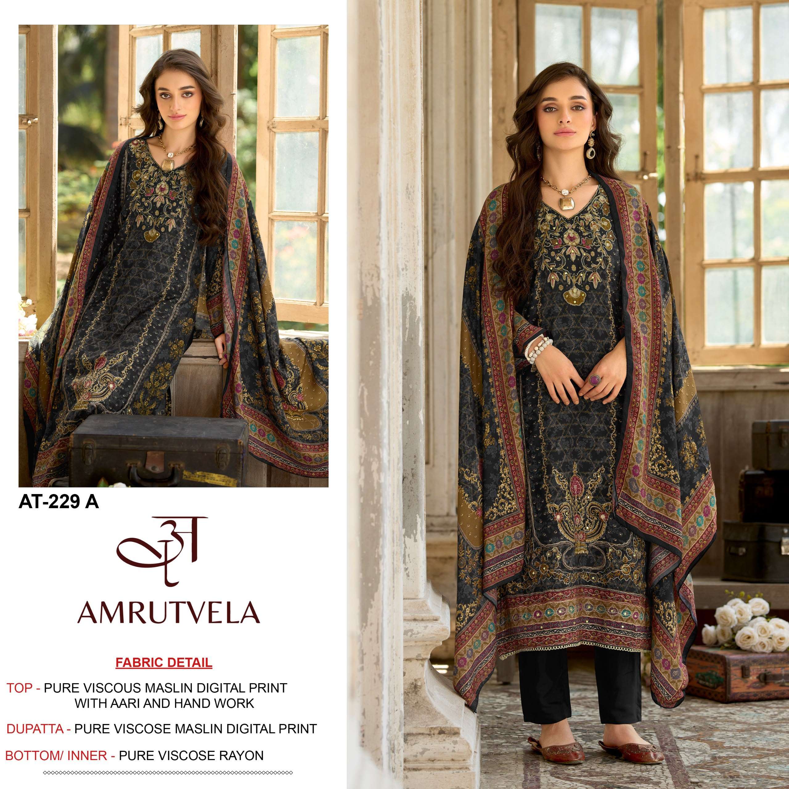 AMRUTVELA AT 229 VISCOSE DIGITAL PRINT WITH DESIGNER WORK SUIT