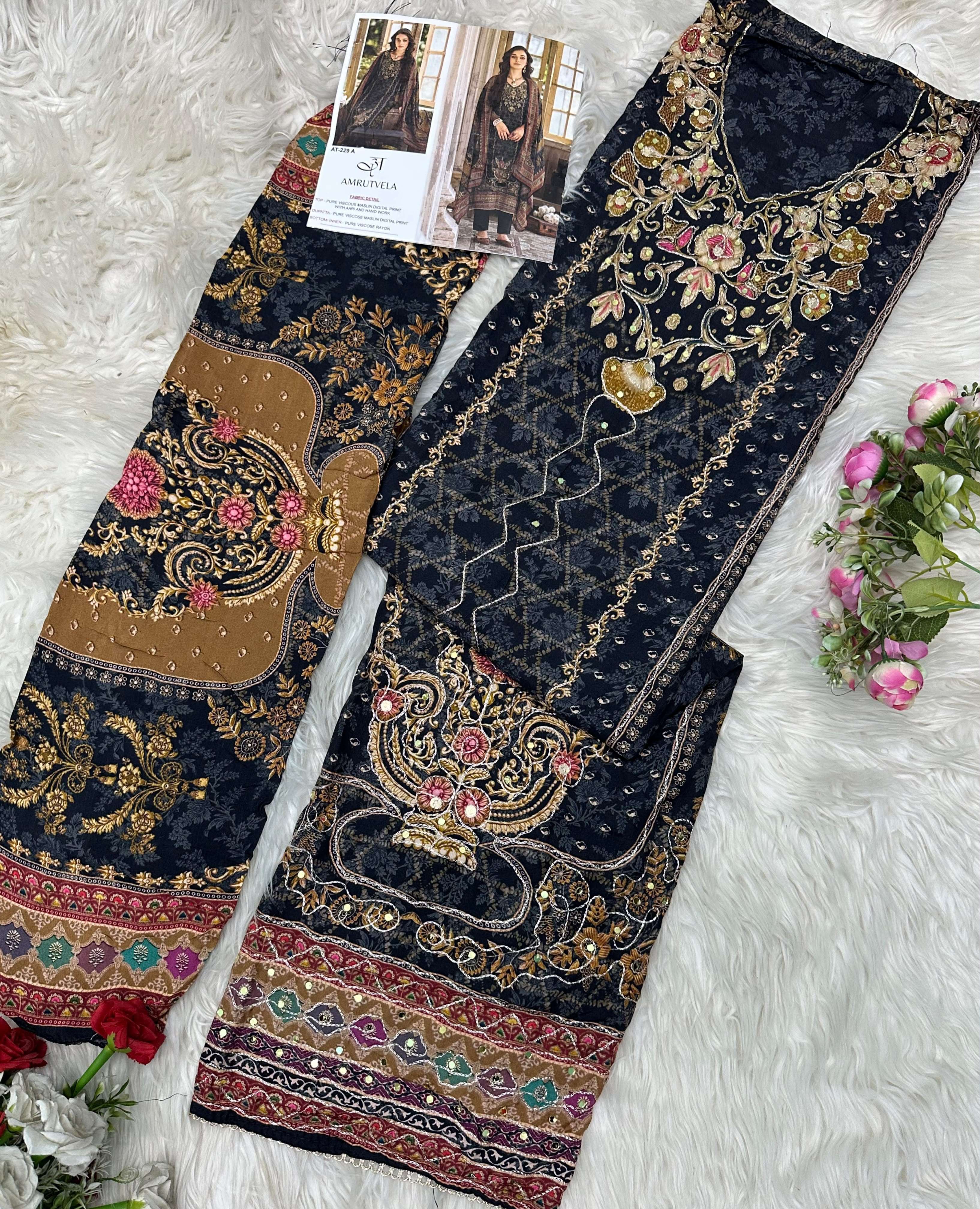 AMRUTVELA AT 229 VISCOSE DIGITAL PRINT WITH DESIGNER WORK SUIT