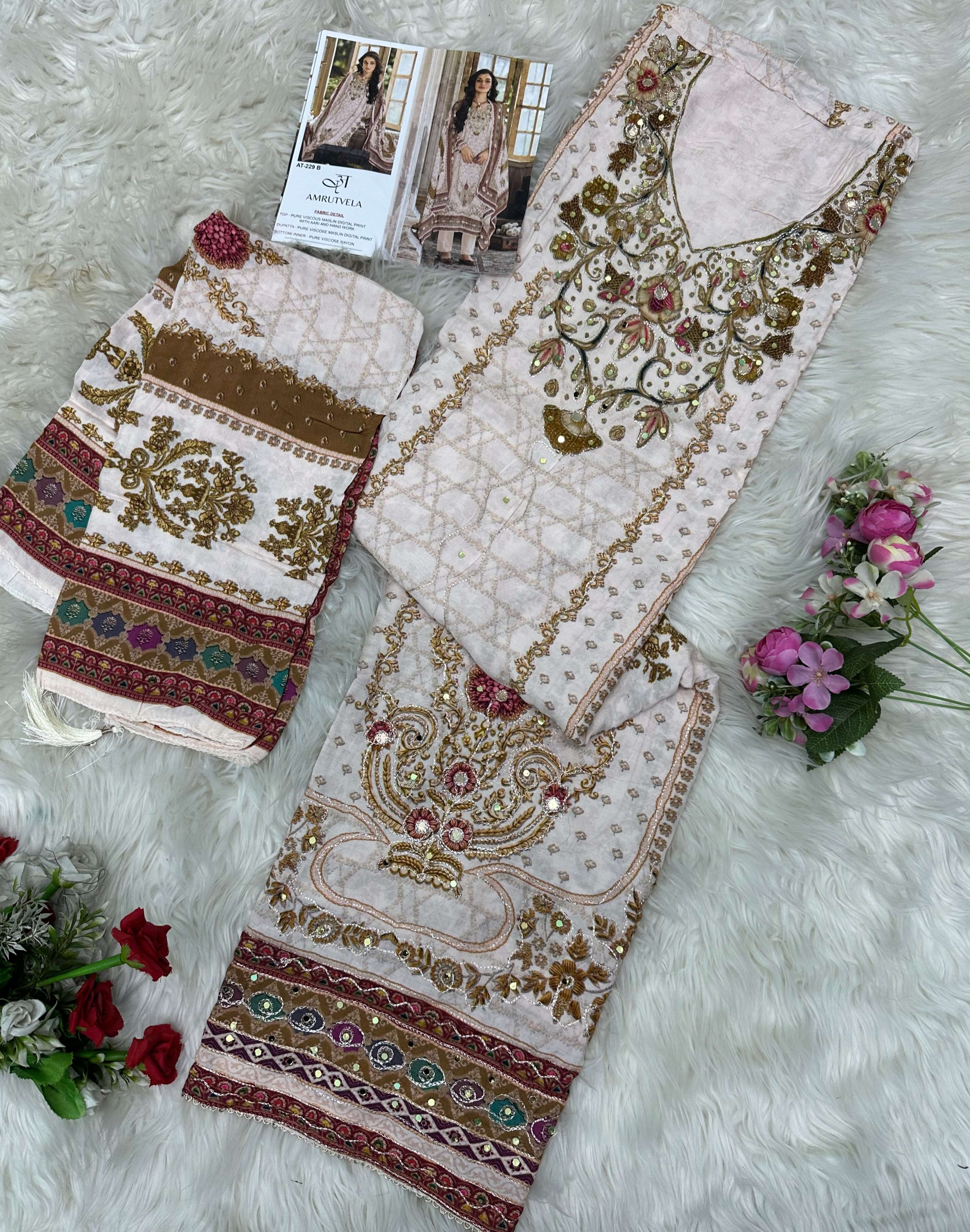 AMRUTVELA AT 229 VISCOSE DIGITAL PRINT WITH DESIGNER WORK SUIT