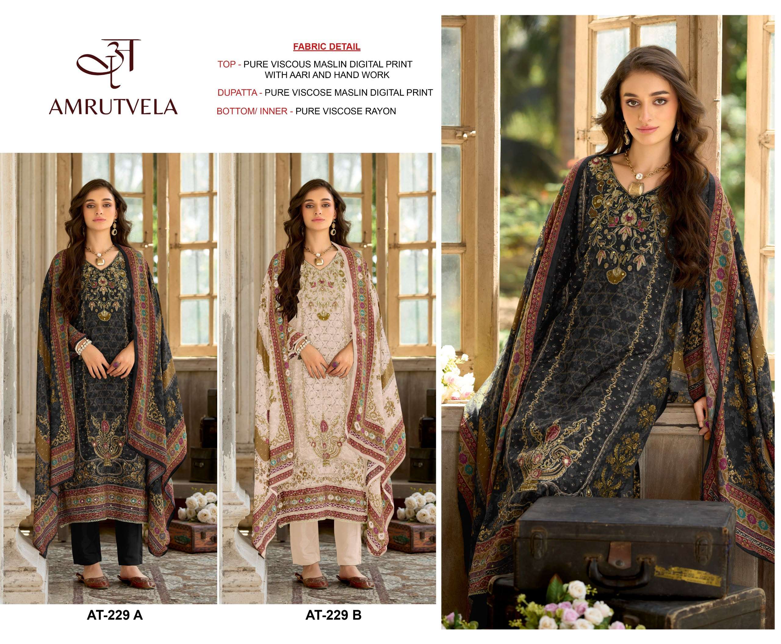 AMRUTVELA AT 229 VISCOSE DIGITAL PRINT WITH DESIGNER WORK SUIT