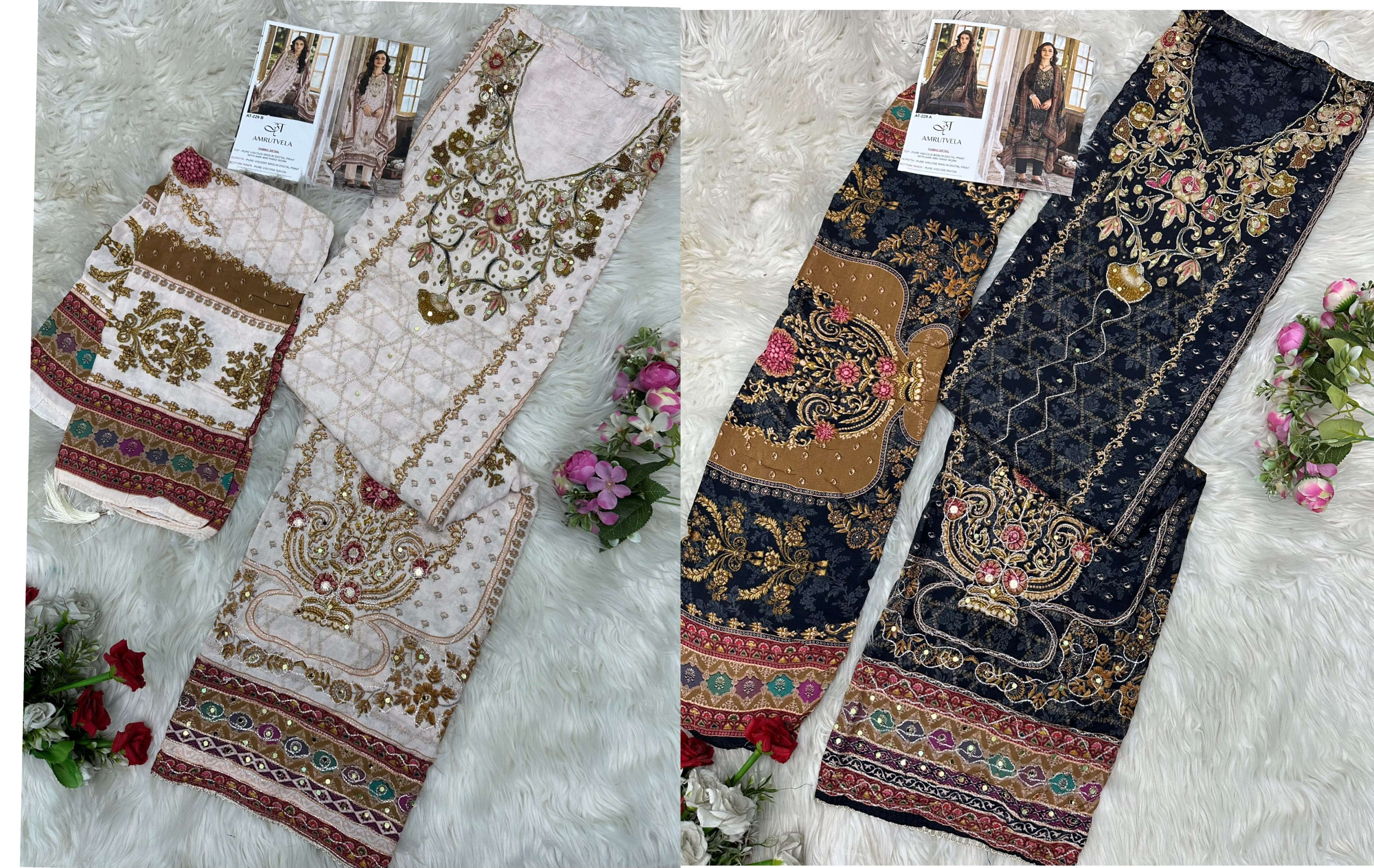 AMRUTVELA AT 229 VISCOSE DIGITAL PRINT WITH DESIGNER WORK SUIT