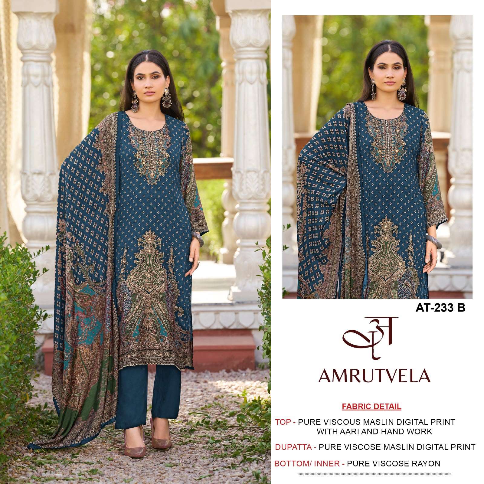 AMRUTVELA AT 233 VISCOSE DIGITAL PRINT WITH DESIGNER WORK SUIT