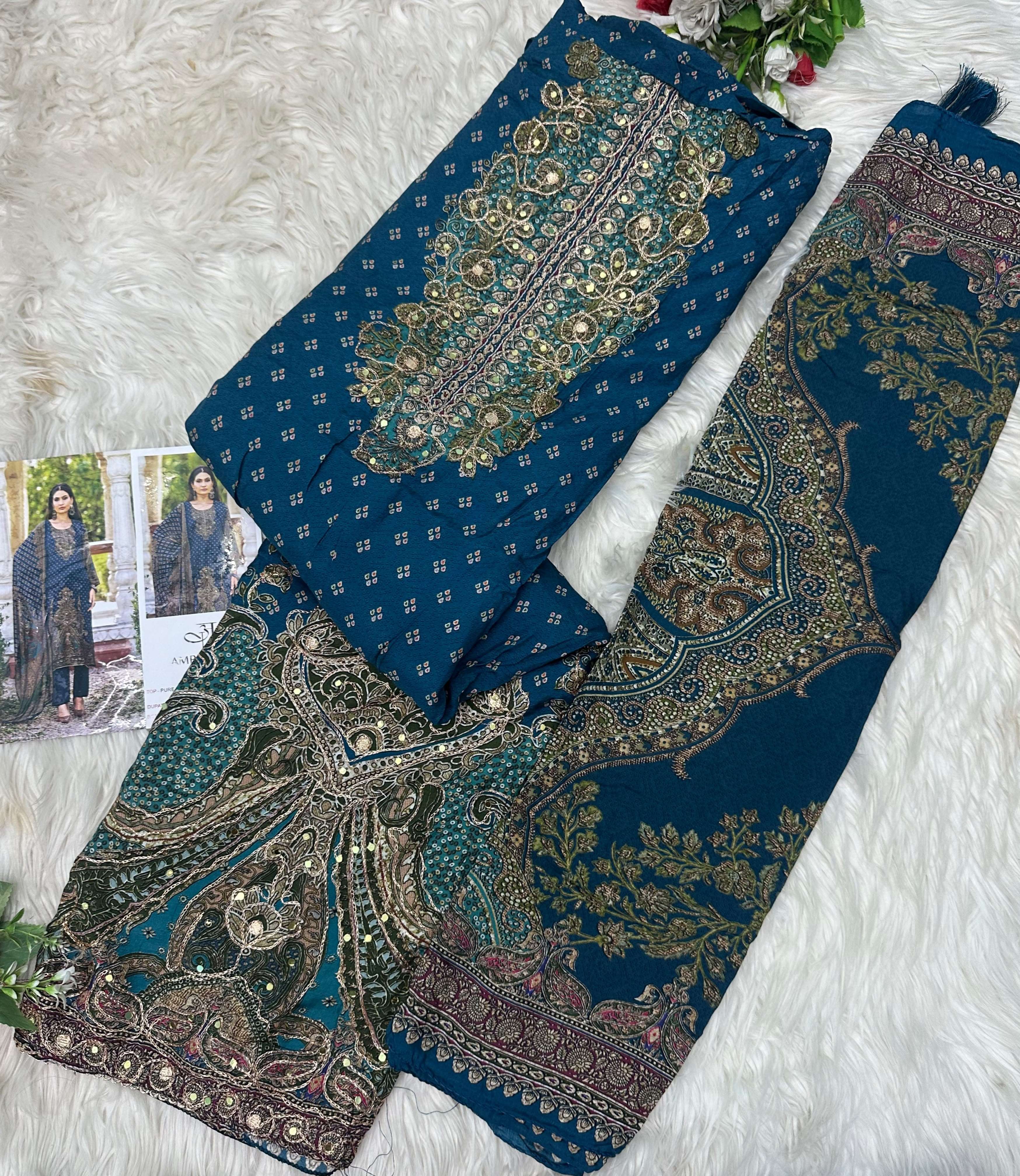 AMRUTVELA AT 233 VISCOSE DIGITAL PRINT WITH DESIGNER WORK SUIT