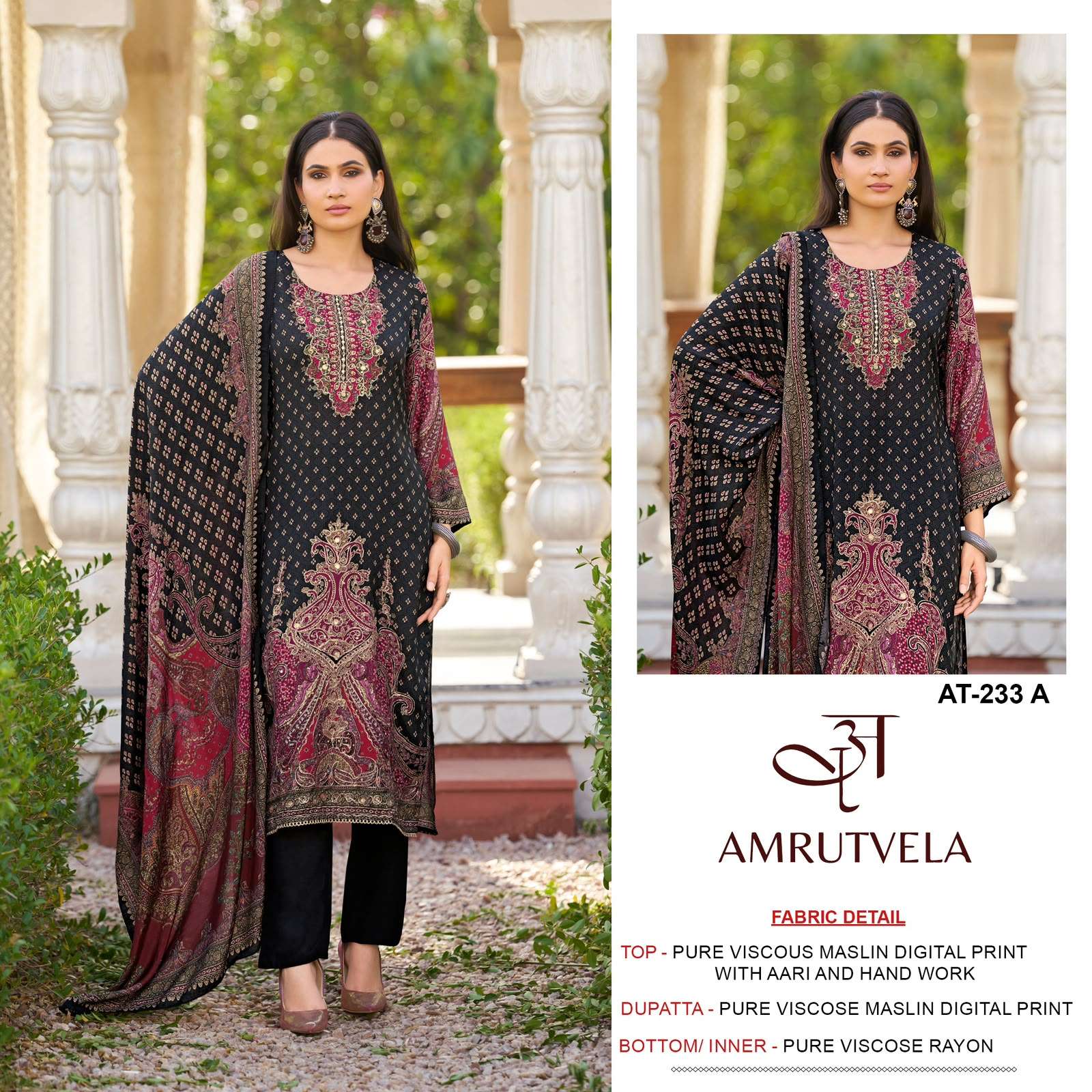 AMRUTVELA AT 233 VISCOSE DIGITAL PRINT WITH DESIGNER WORK SUIT