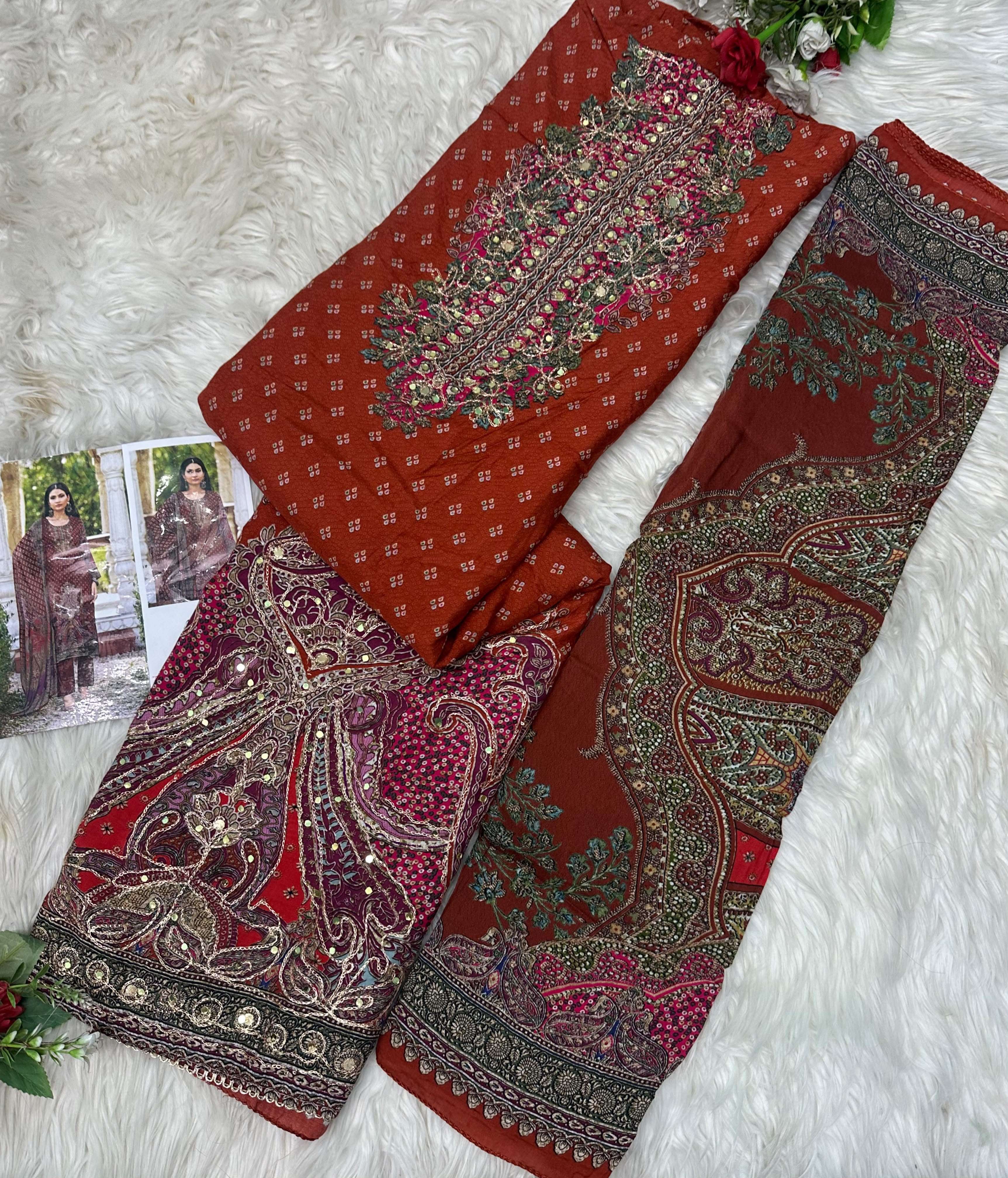 AMRUTVELA AT 233 VISCOSE DIGITAL PRINT WITH DESIGNER WORK SUIT