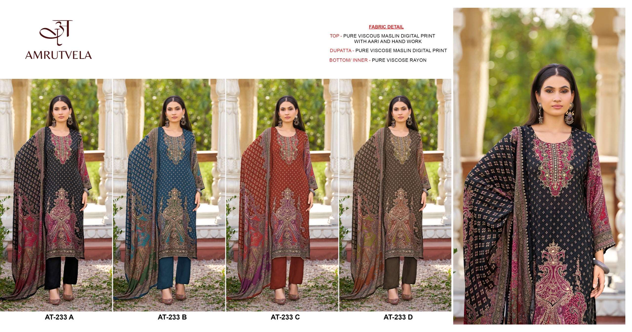 AMRUTVELA AT 233 VISCOSE DIGITAL PRINT WITH DESIGNER WORK SUIT