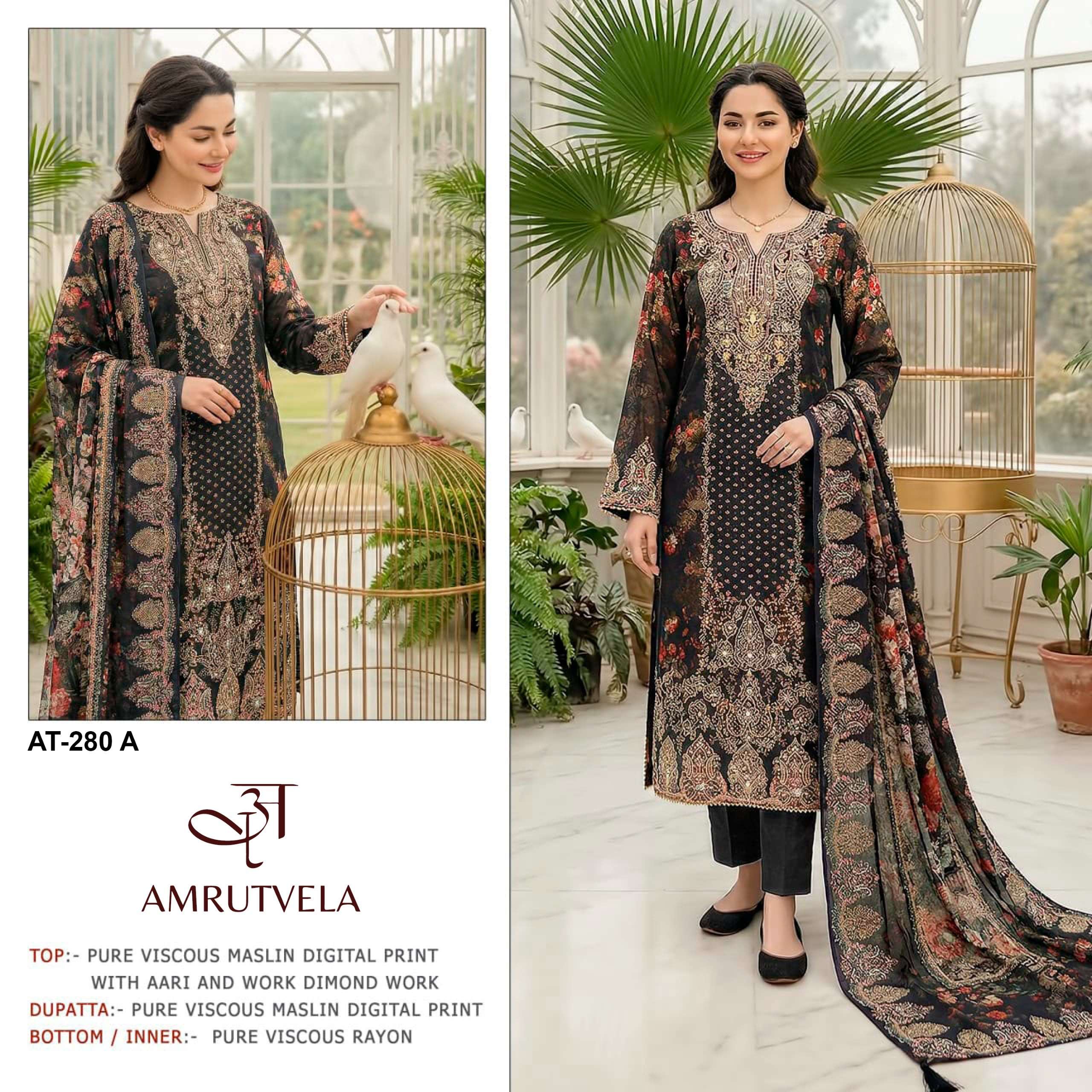 AMRUTVELA AT 280 VISCOSE DIGITAL PRINT WITH DESIGNER WORK SUIT