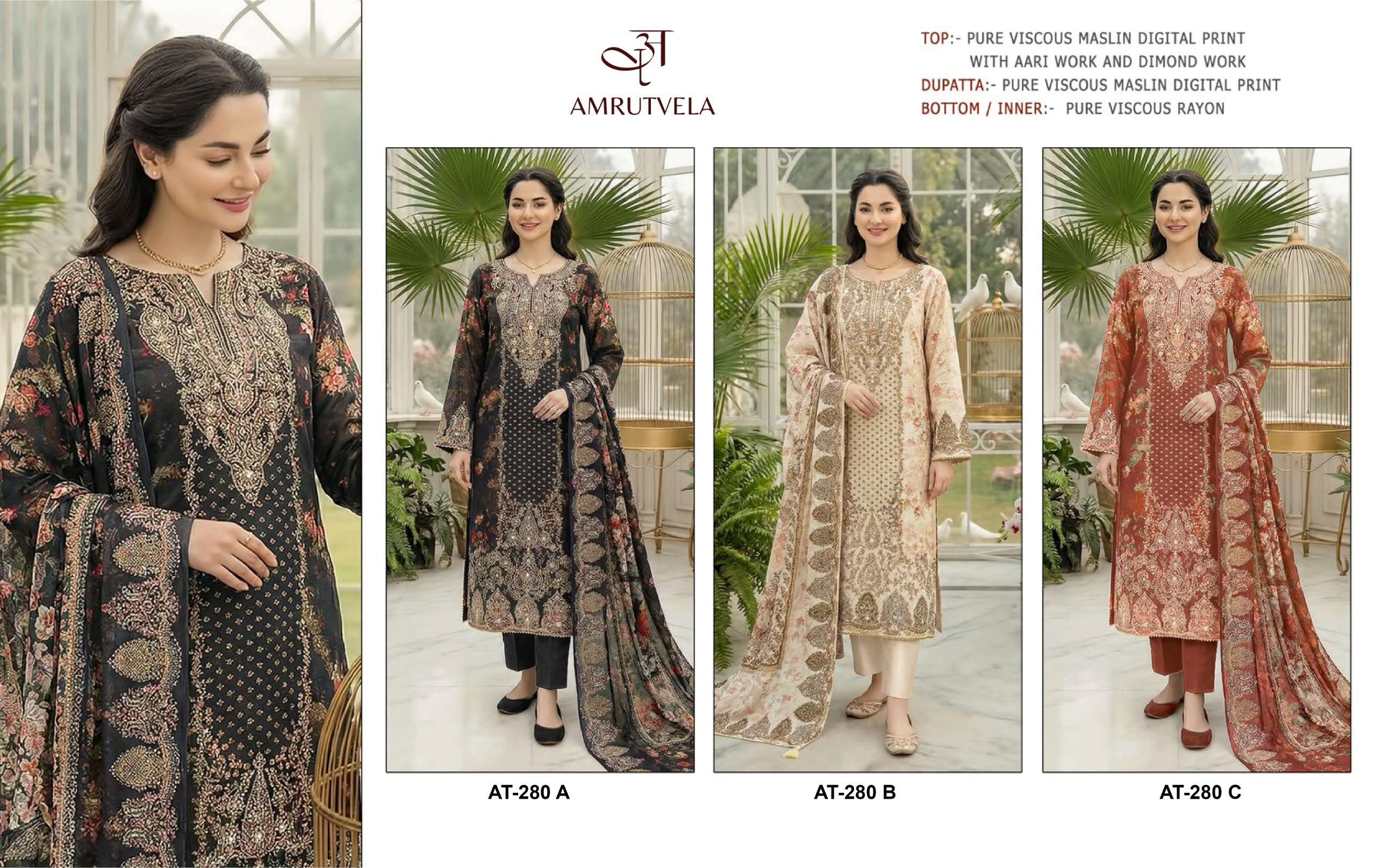 AMRUTVELA AT 280 VISCOSE DIGITAL PRINT WITH DESIGNER WORK SUIT