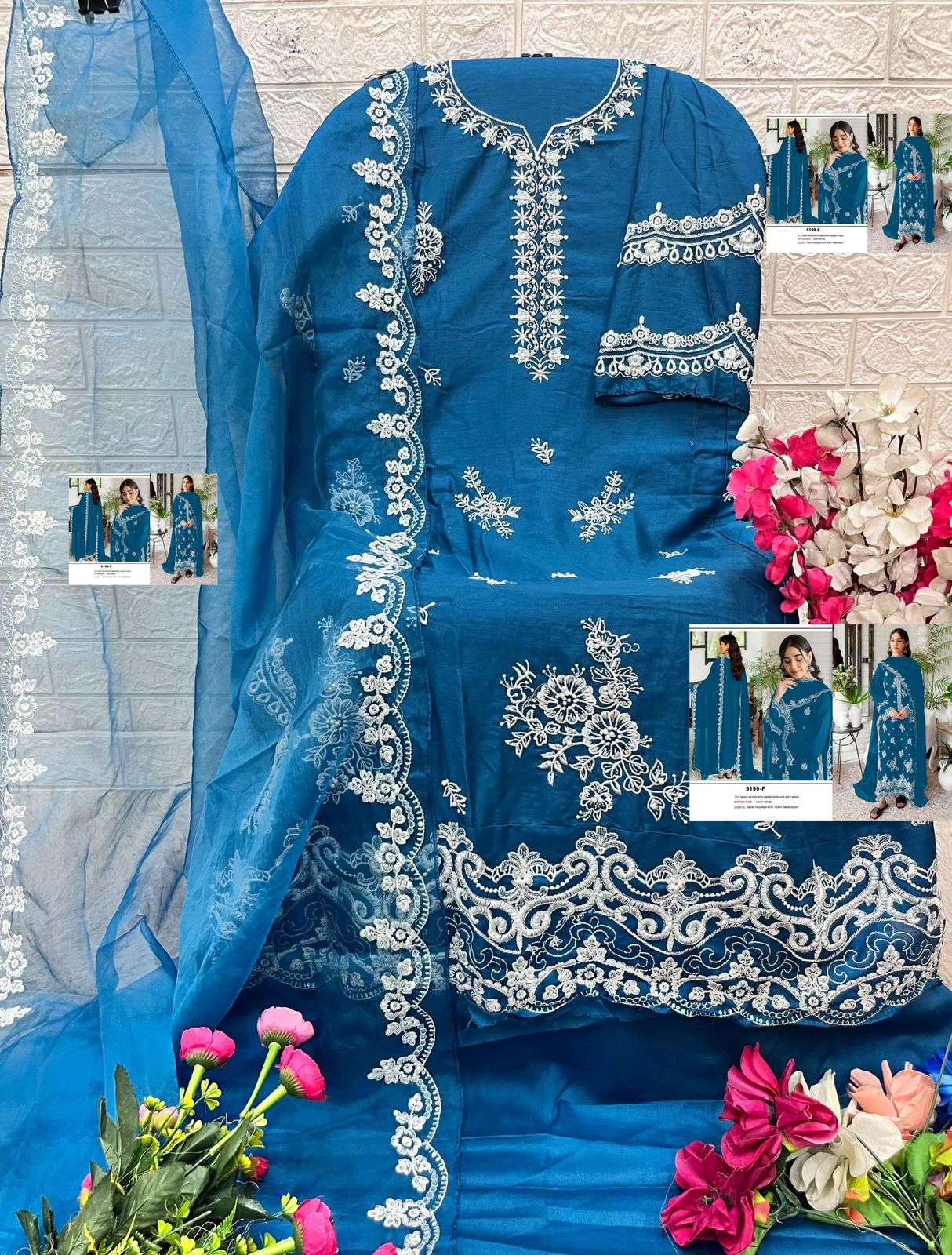 BANDHANI PALACE D NO 5199  COTTON HEAVY EMBROIDERED DESIGNER WORK SUIT
