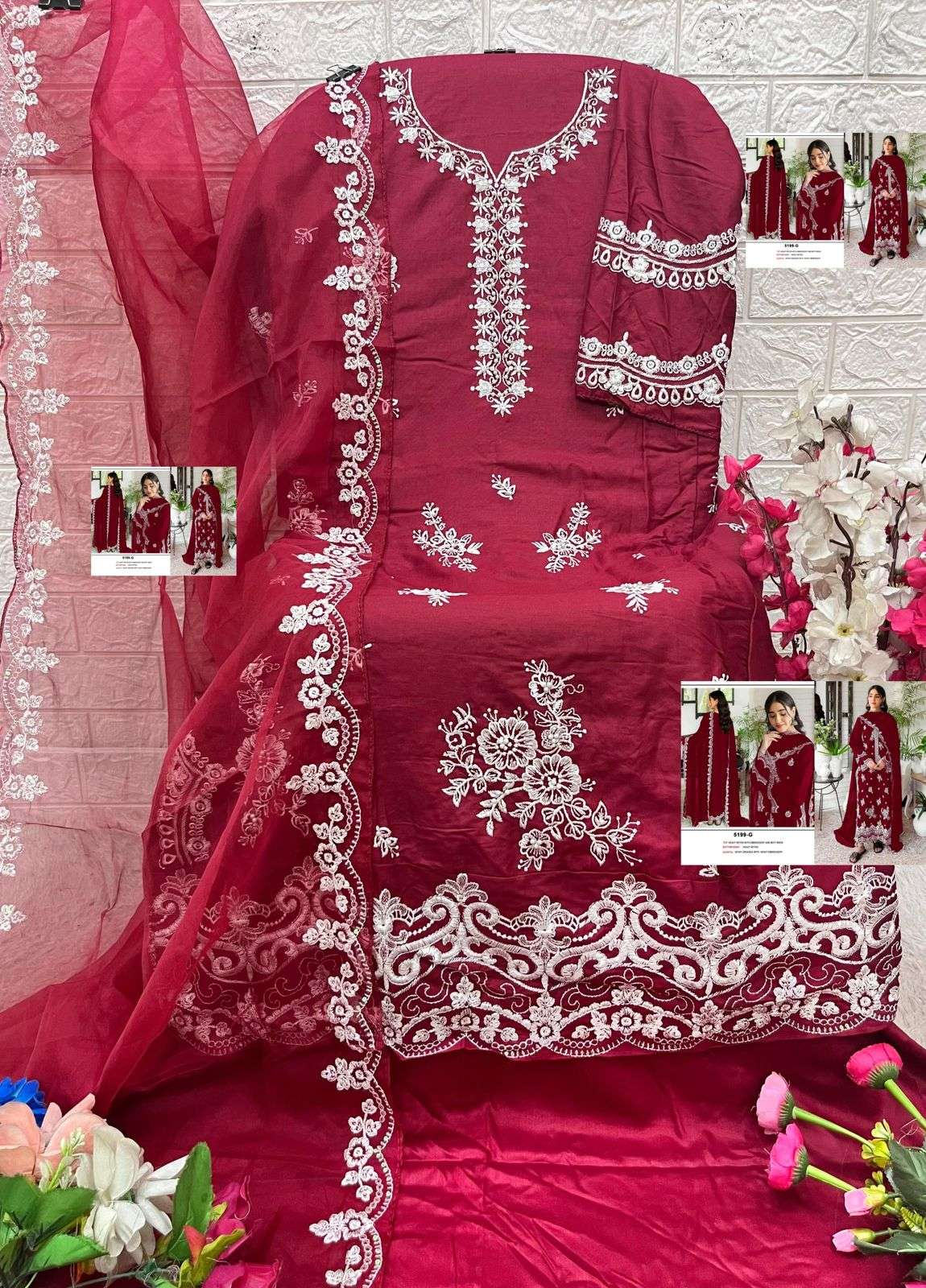 BANDHANI PALACE D NO 5199  COTTON HEAVY EMBROIDERED DESIGNER WORK SUIT