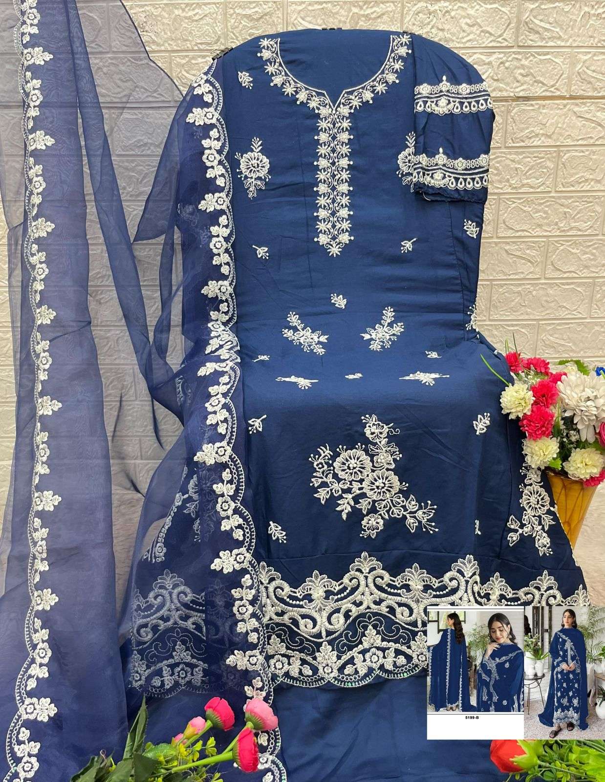 BANDHANI PALACE D NO 5199  COTTON HEAVY EMBROIDERED DESIGNER WORK SUIT