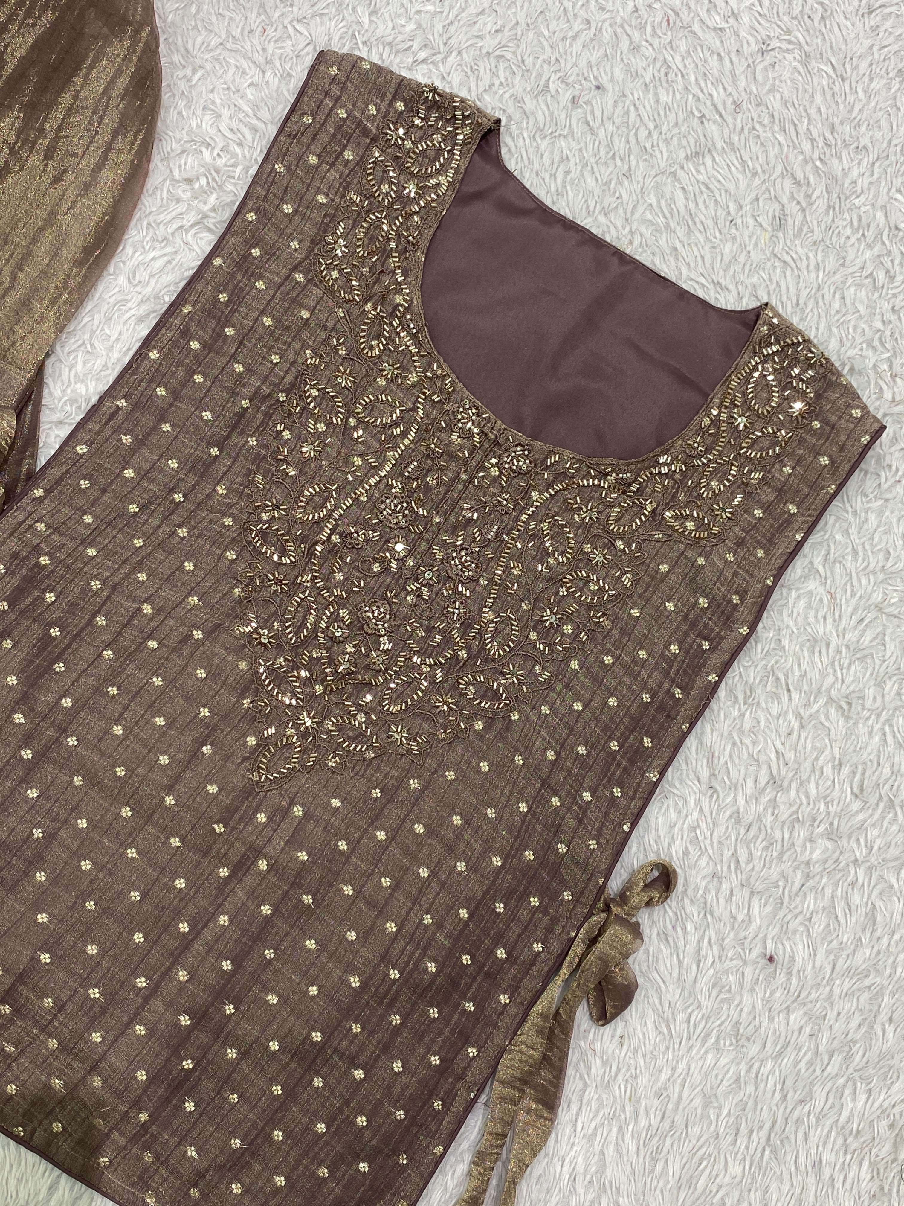 BE 484 SILK DESIGNER WORK SHIRT PANT WITH  HAND EMBROIDERED SHRUG 