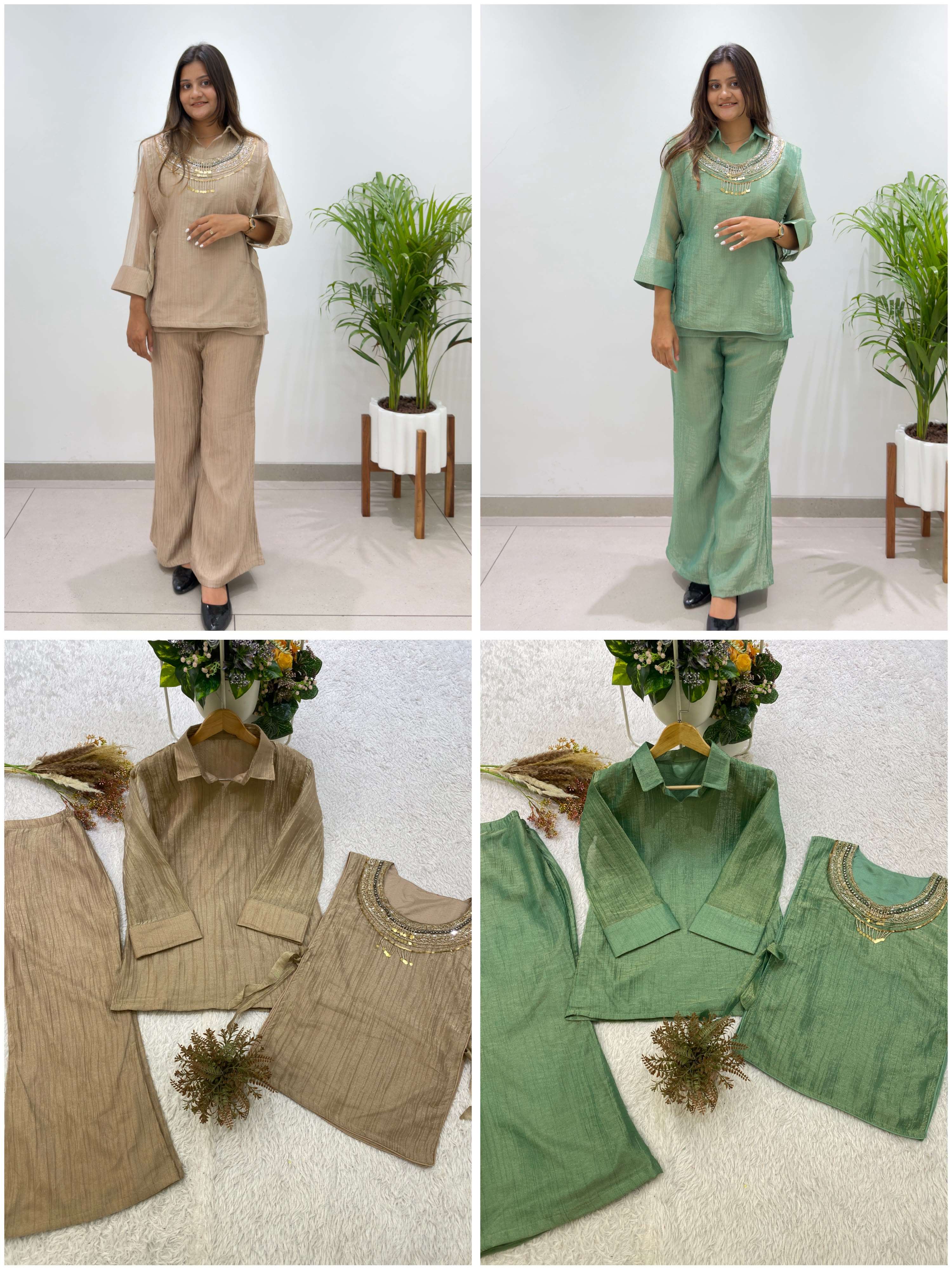 BE 485 SILK DESIGNER SHIRT PANT WITH  HAND EMBROIDERED SHRUG