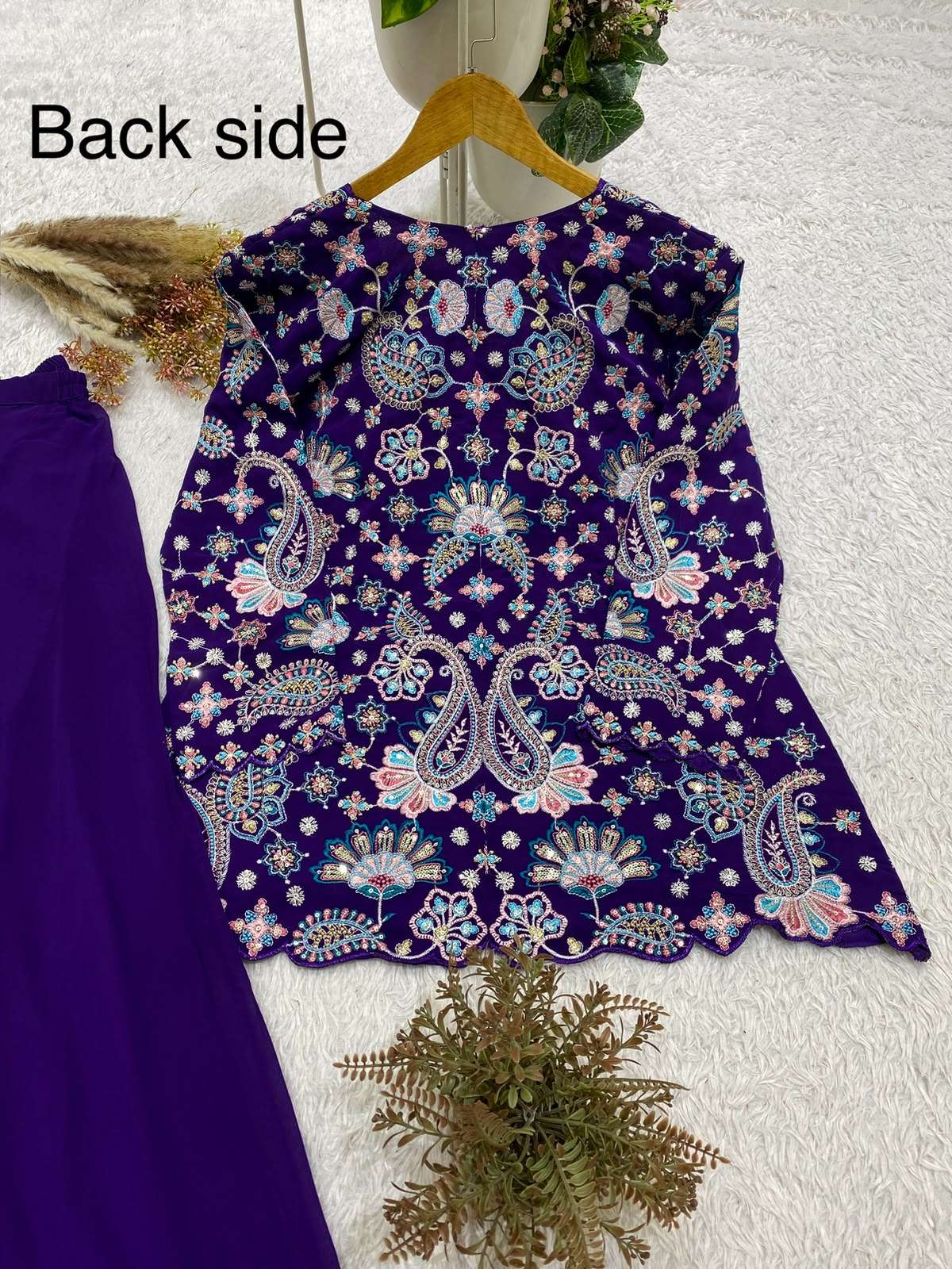 BE 487 GEORGETTE SEQUENCE EMBROIDERY DESIGNER WORK FESTIVE WEAR TOP AND PLAZZO COLLECTIONS 