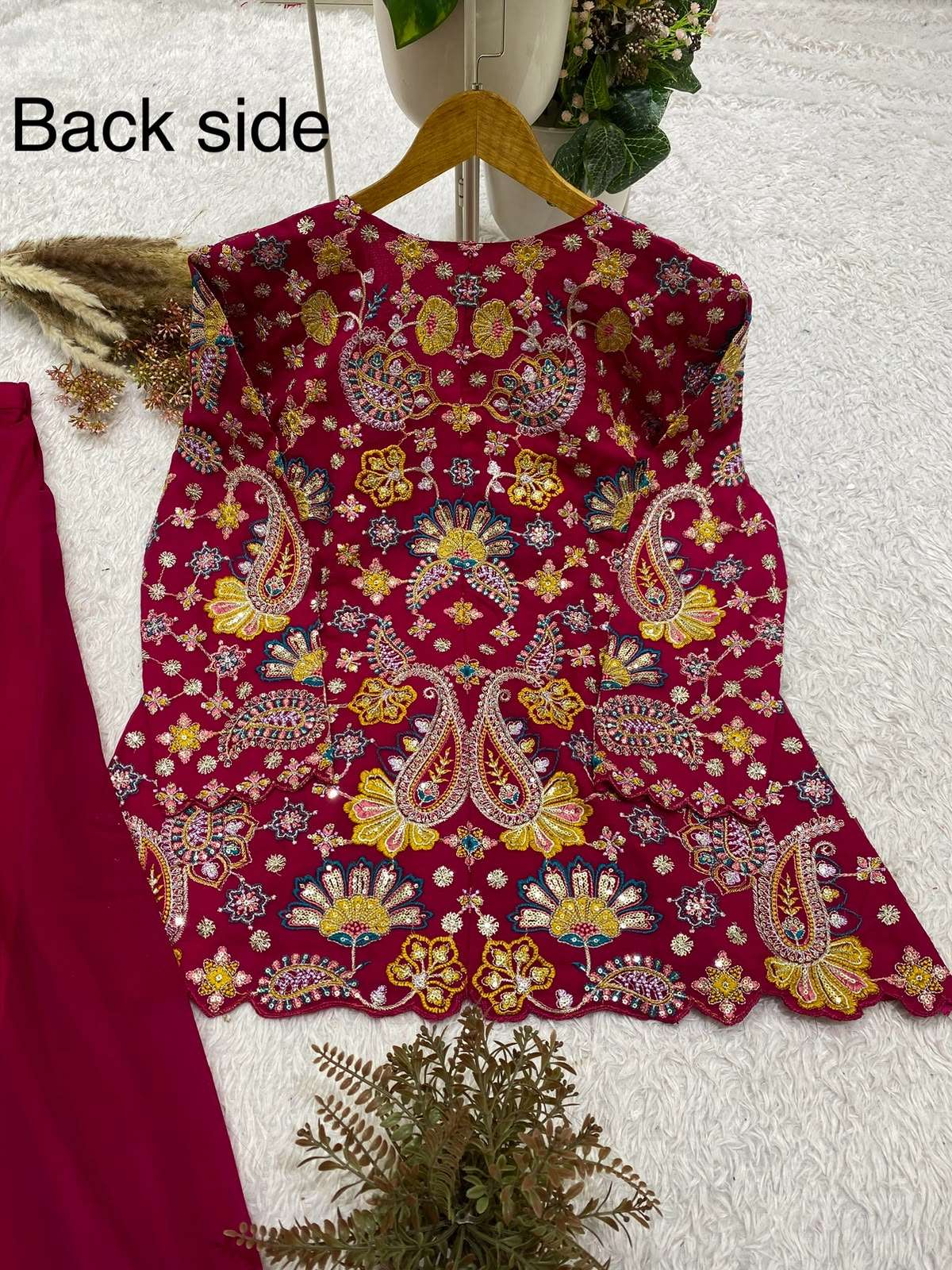 BE 487 GEORGETTE SEQUENCE EMBROIDERY DESIGNER WORK FESTIVE WEAR TOP AND PLAZZO COLLECTIONS 