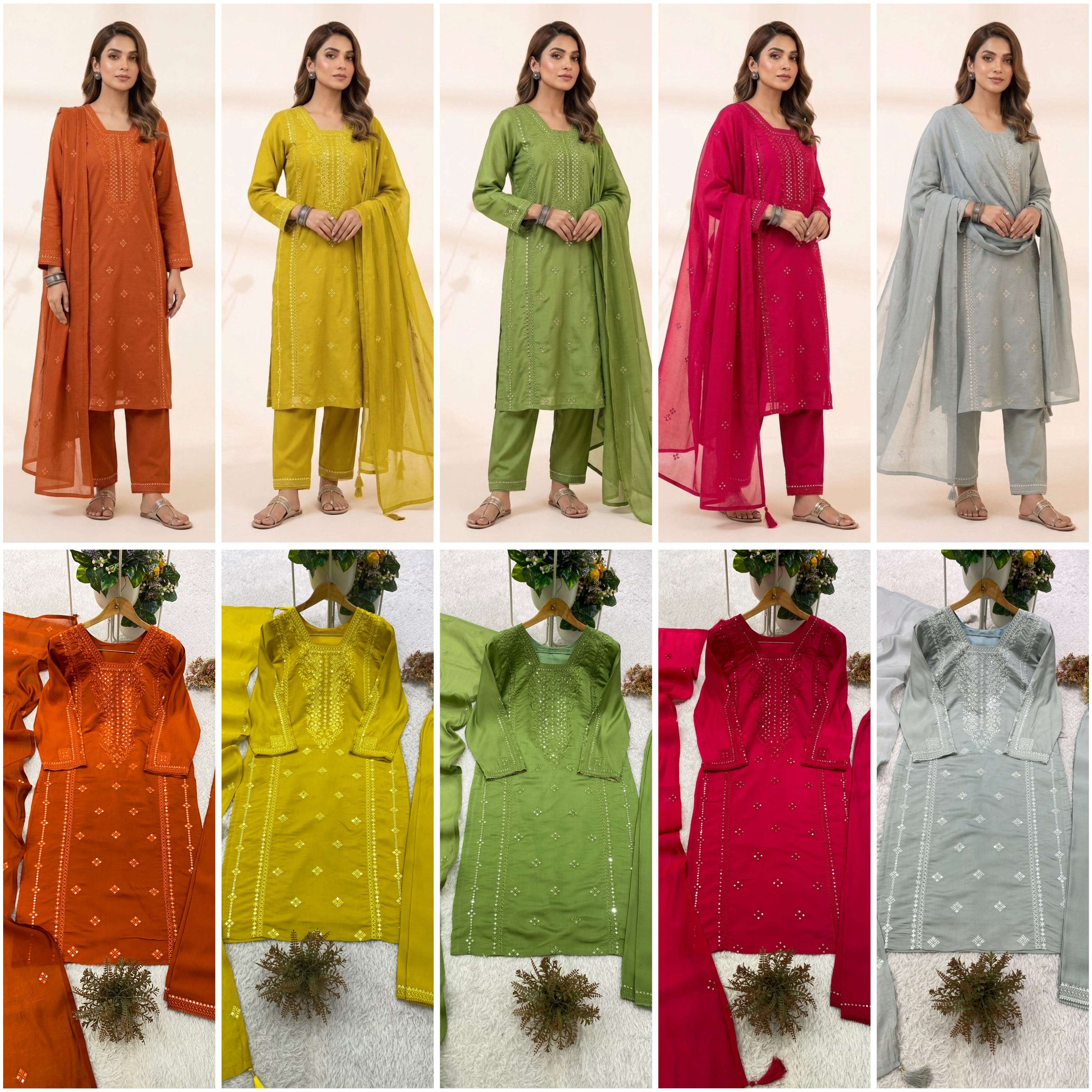 BE 488 SILK SEQUENCE EMBROIDERY DESIGNER WORK TOP PANT WITH DUPATTA ⁠SET