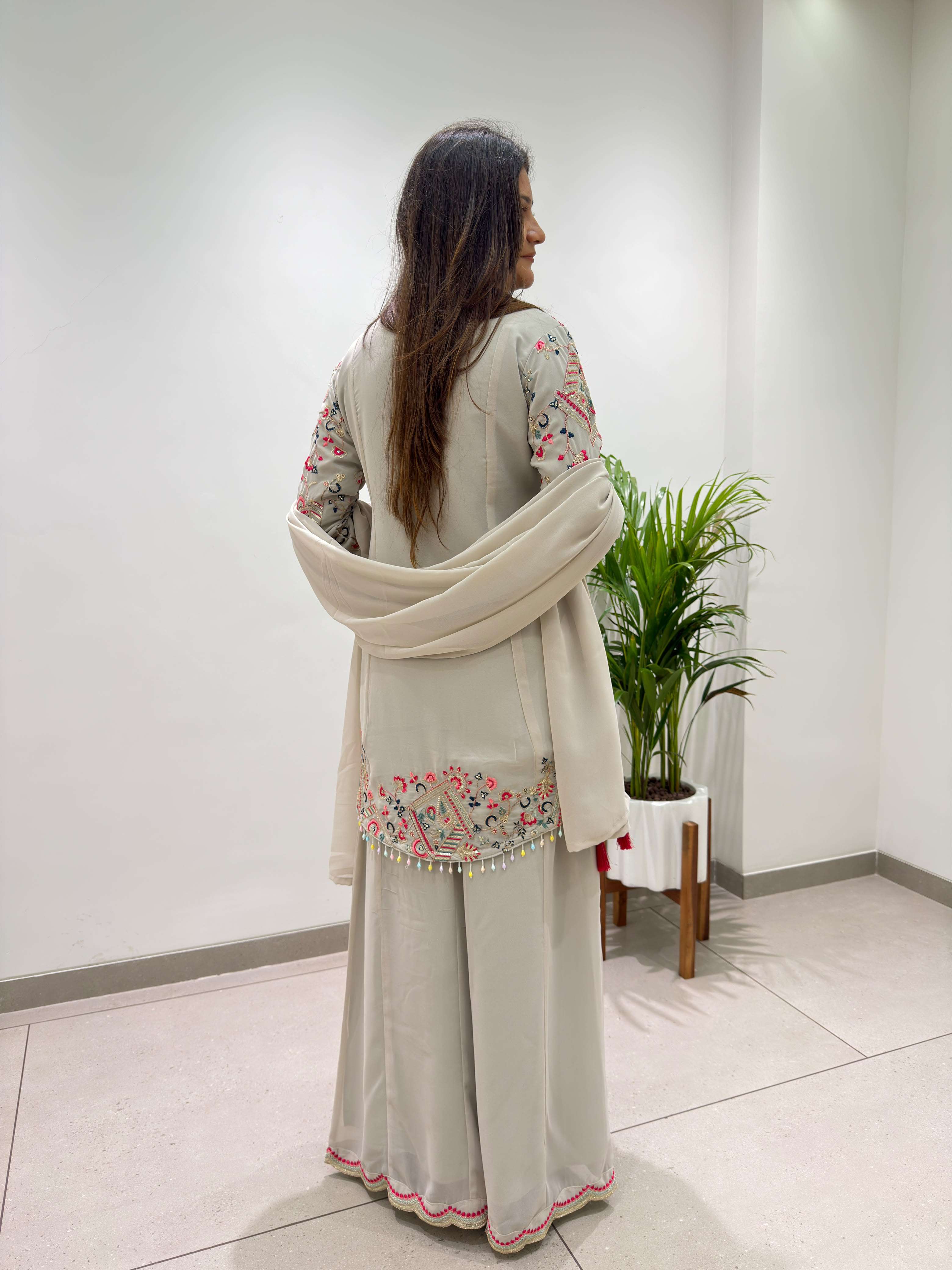 BE 489 GEORGETTE HEAVY SEQUENCE EMBROIDERY TOP AND PLAZZO WITH DUPATTA SET