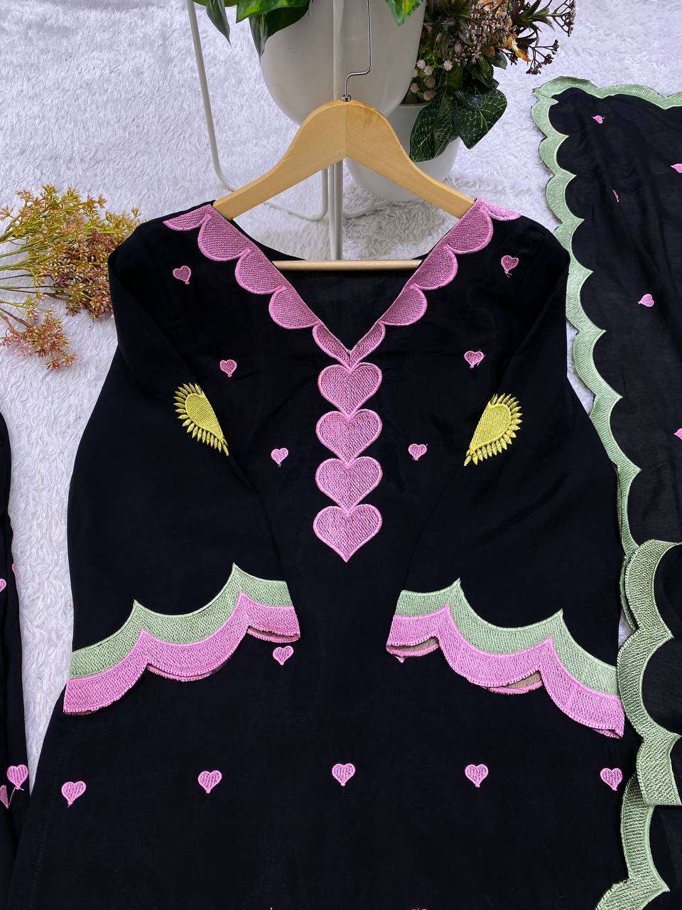 BE 490 CHANDERI SILK DESIGNER EMBROIDERED WORKED TOP SALWAAR WITH DUPATTA