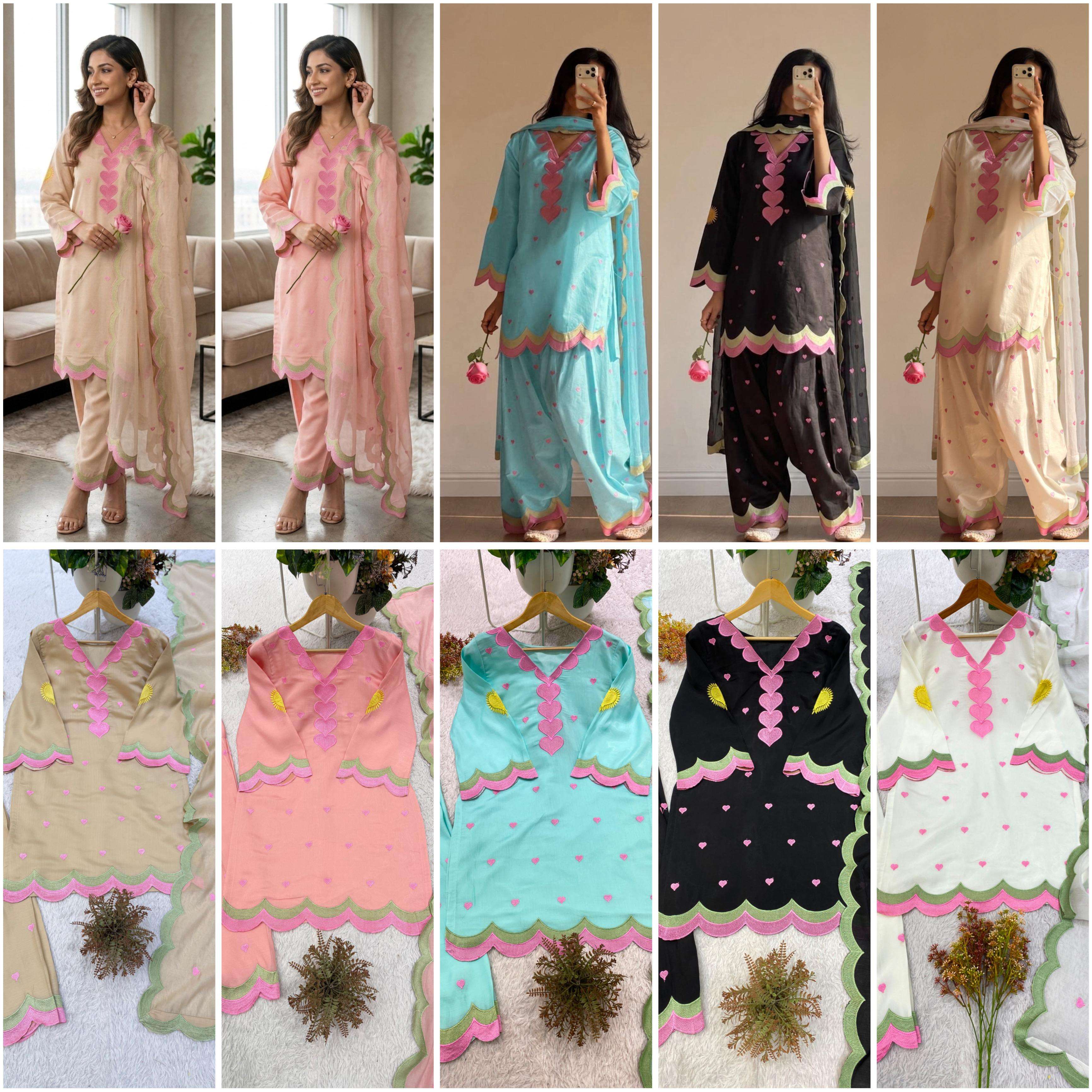 BE 490 CHANDERI SILK DESIGNER EMBROIDERED WORKED TOP SALWAAR WITH DUPATTA