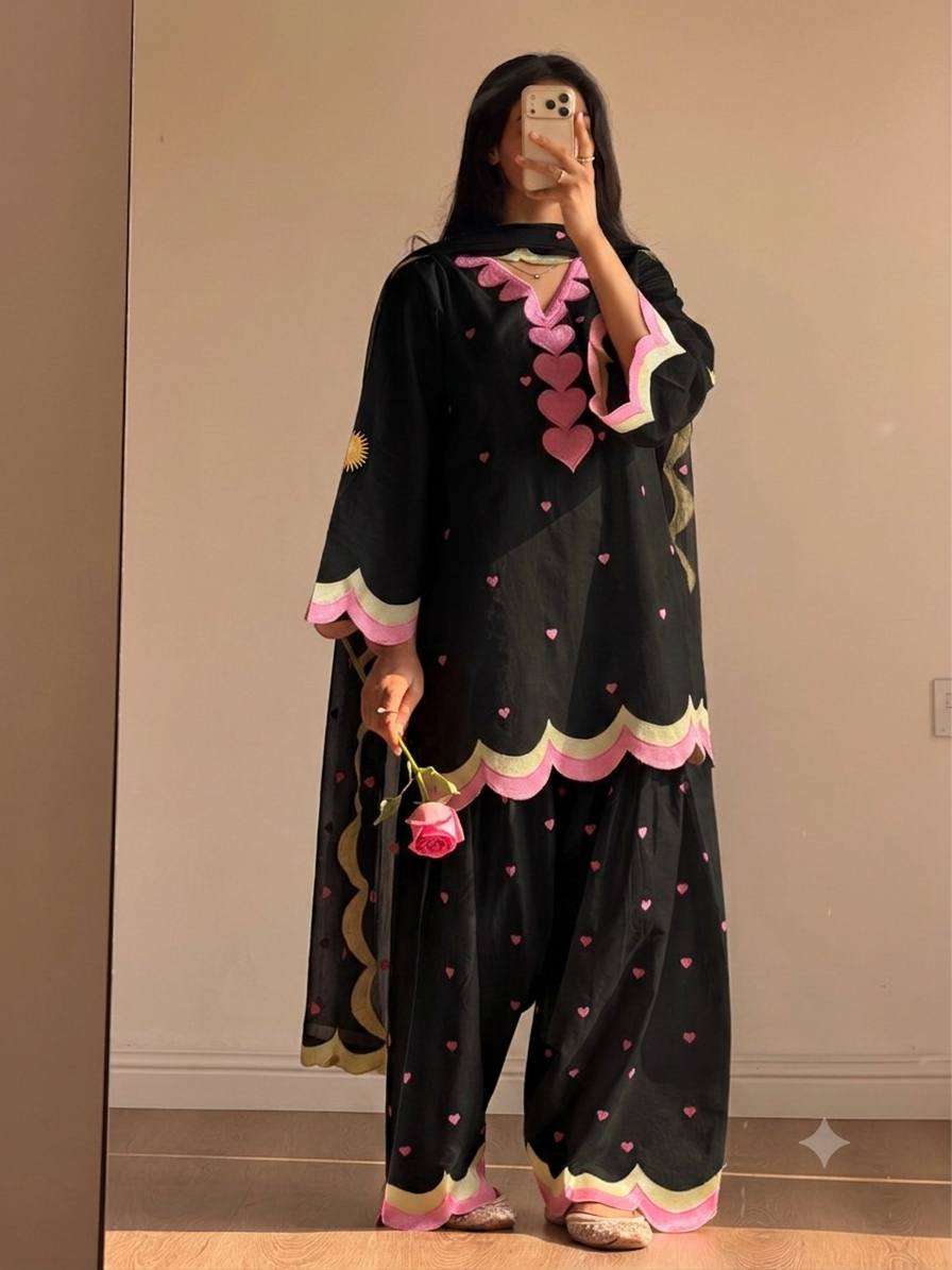 BE 490 CHANDERI SILK DESIGNER EMBROIDERED WORKED TOP SALWAAR WITH DUPATTA