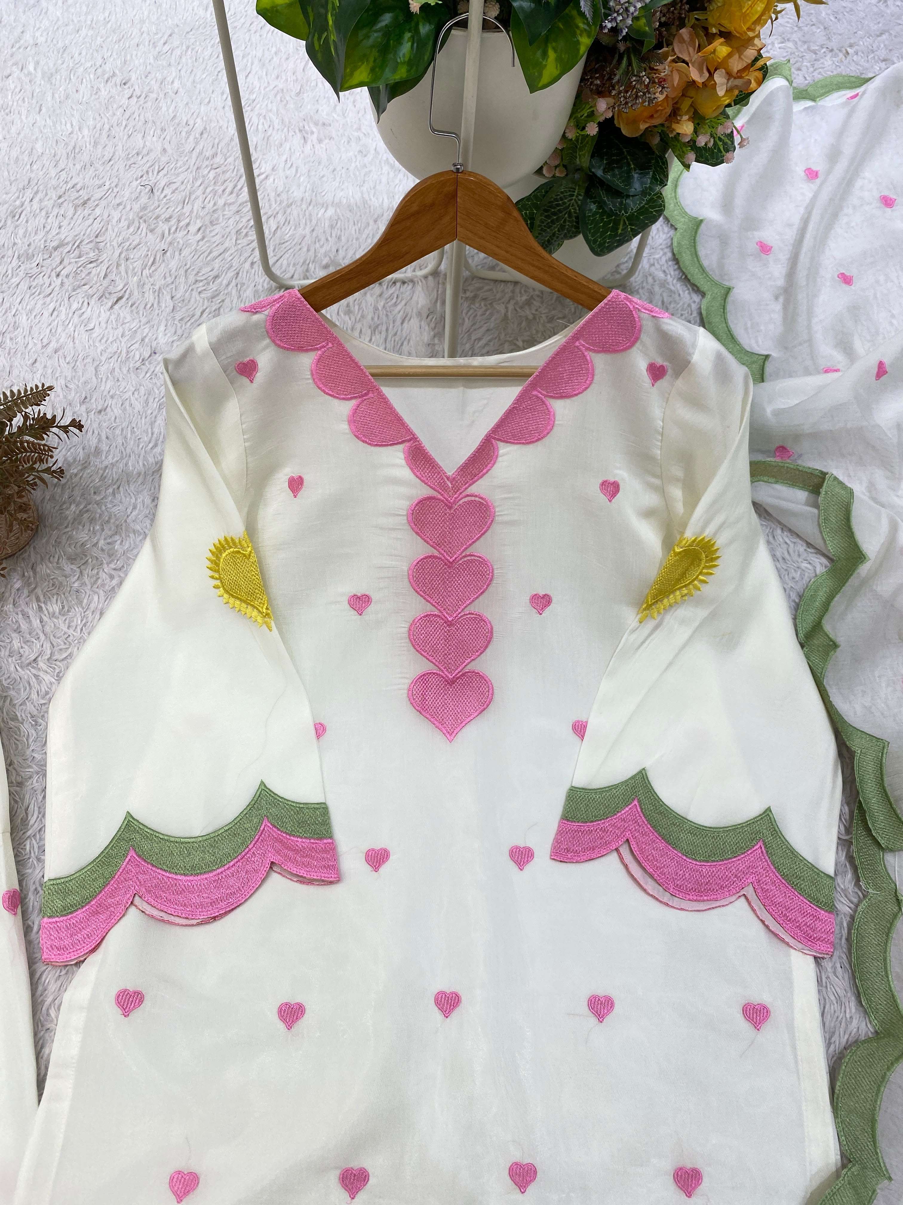 BE 490 CHANDERI SILK DESIGNER EMBROIDERED WORKED TOP SALWAAR WITH DUPATTA