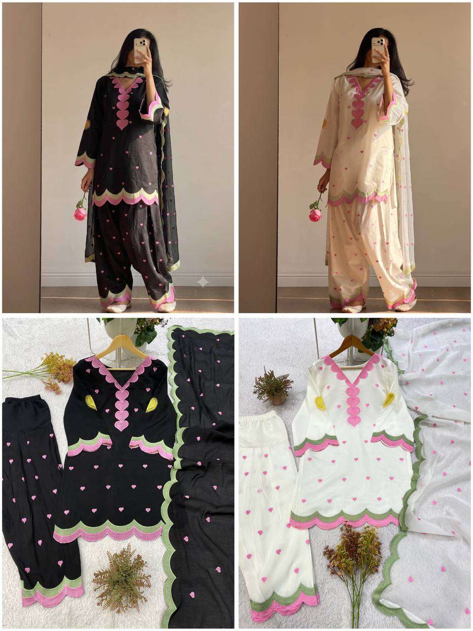 BE 490 CHANDERI SILK DESIGNER EMBROIDERED WORKED TOP SALWAAR WITH DUPATTA