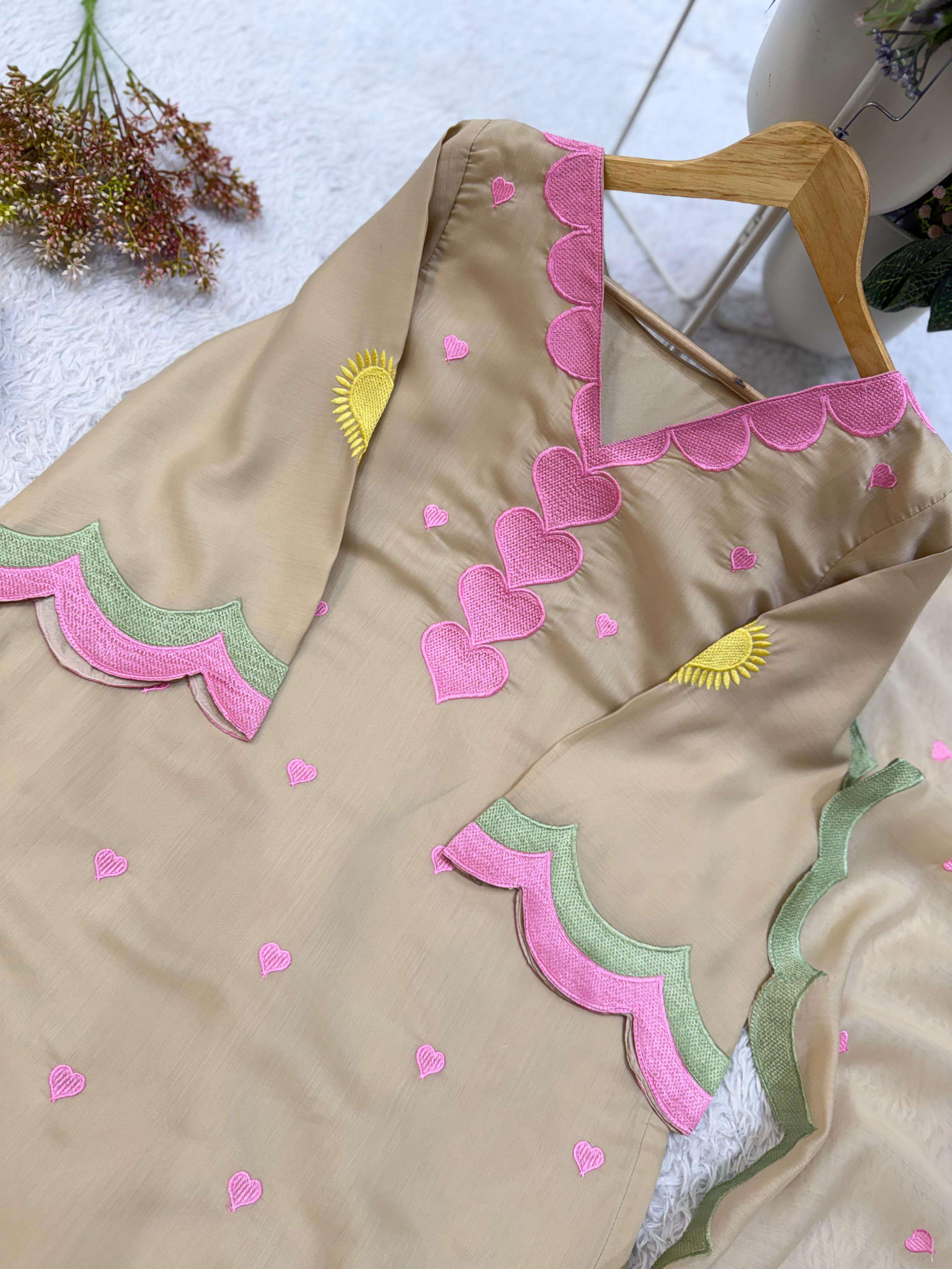 BE 490 CHANDERI SILK DESIGNER EMBROIDERED WORKED TOP SALWAAR WITH DUPATTA