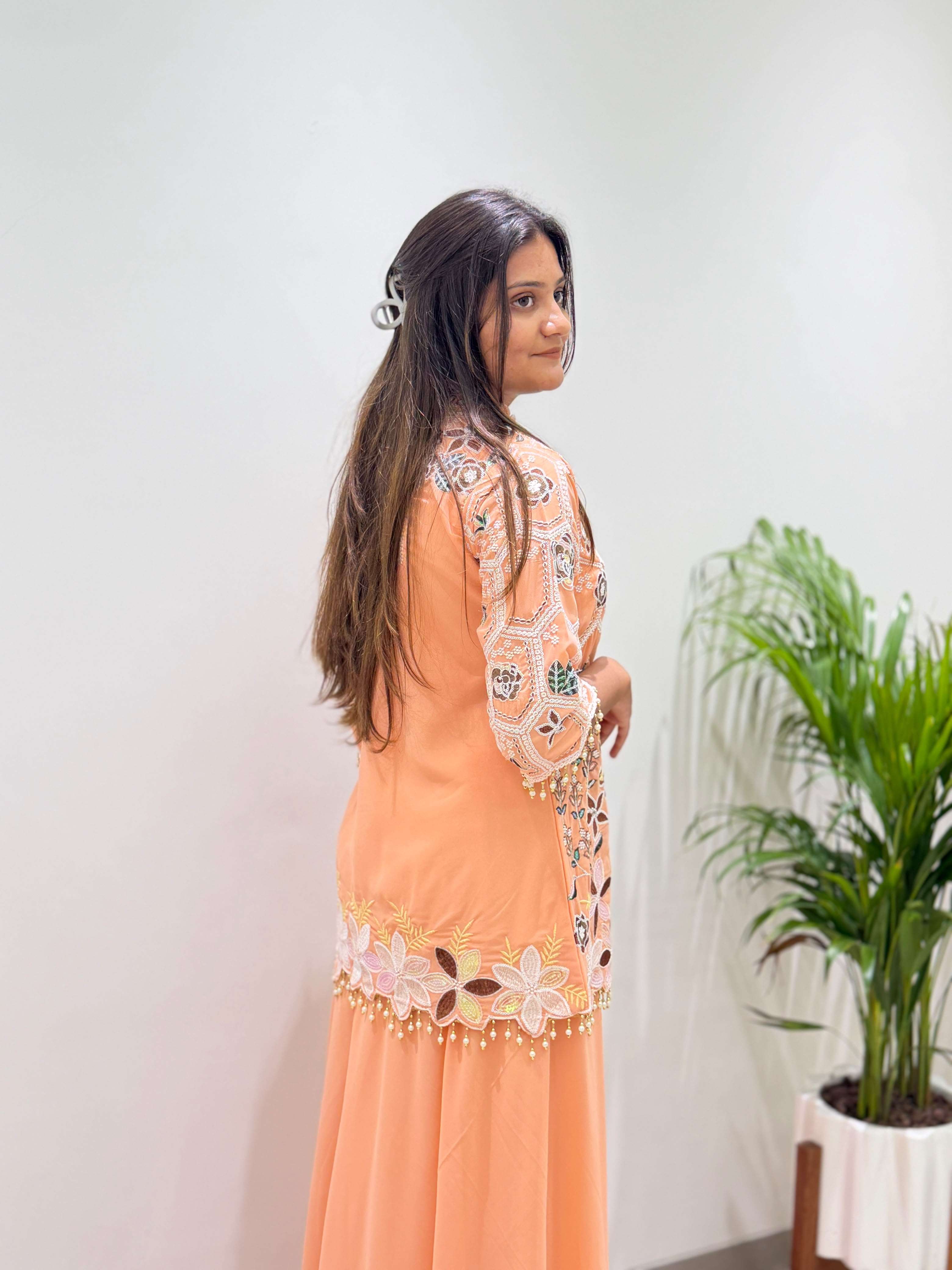 BE 492 GEORGETTE DESIGNER WORK FESTIVE WEAR TOP AND PLAZZO SET