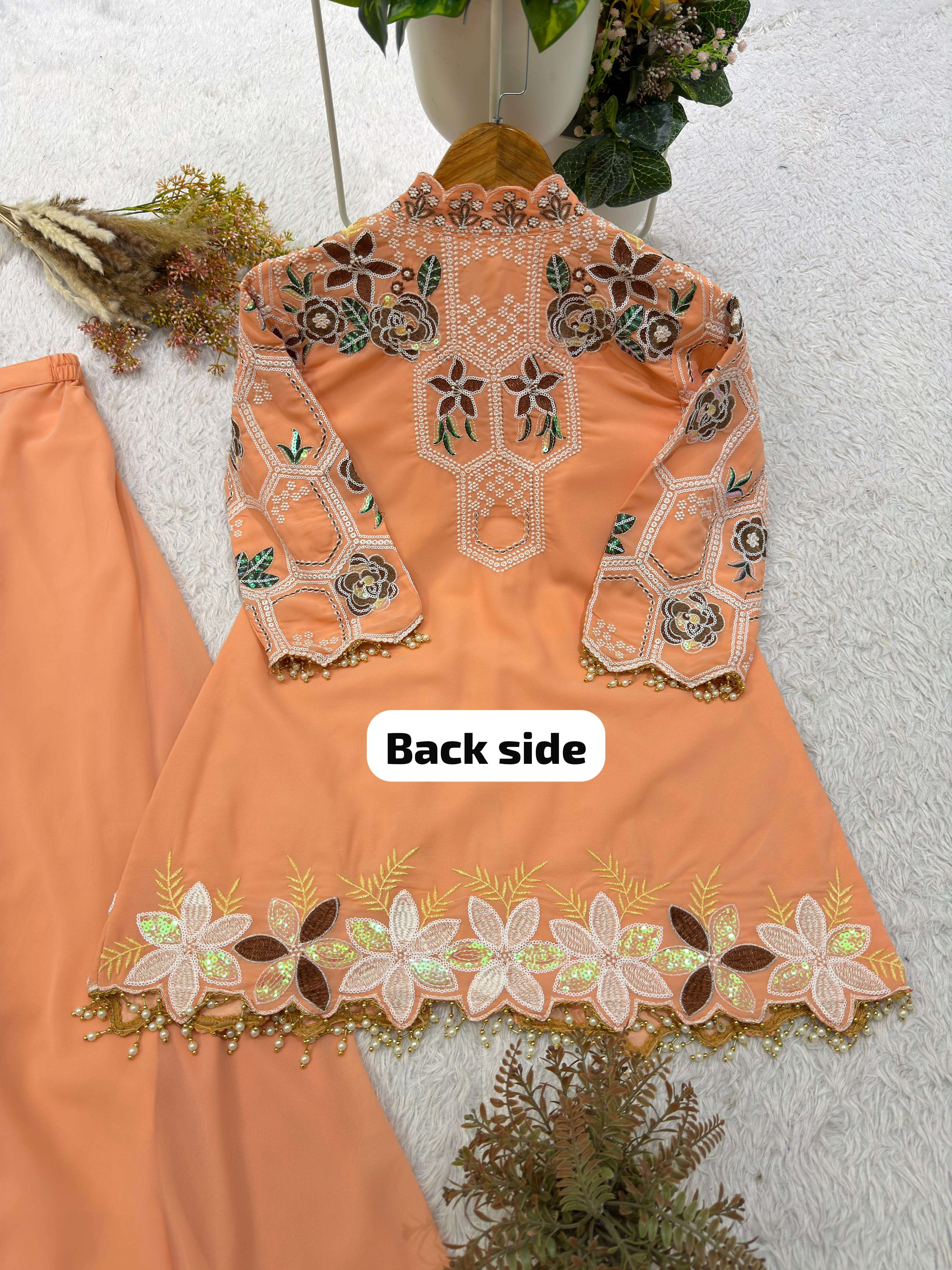 BE 492 GEORGETTE DESIGNER WORK FESTIVE WEAR TOP AND PLAZZO SET