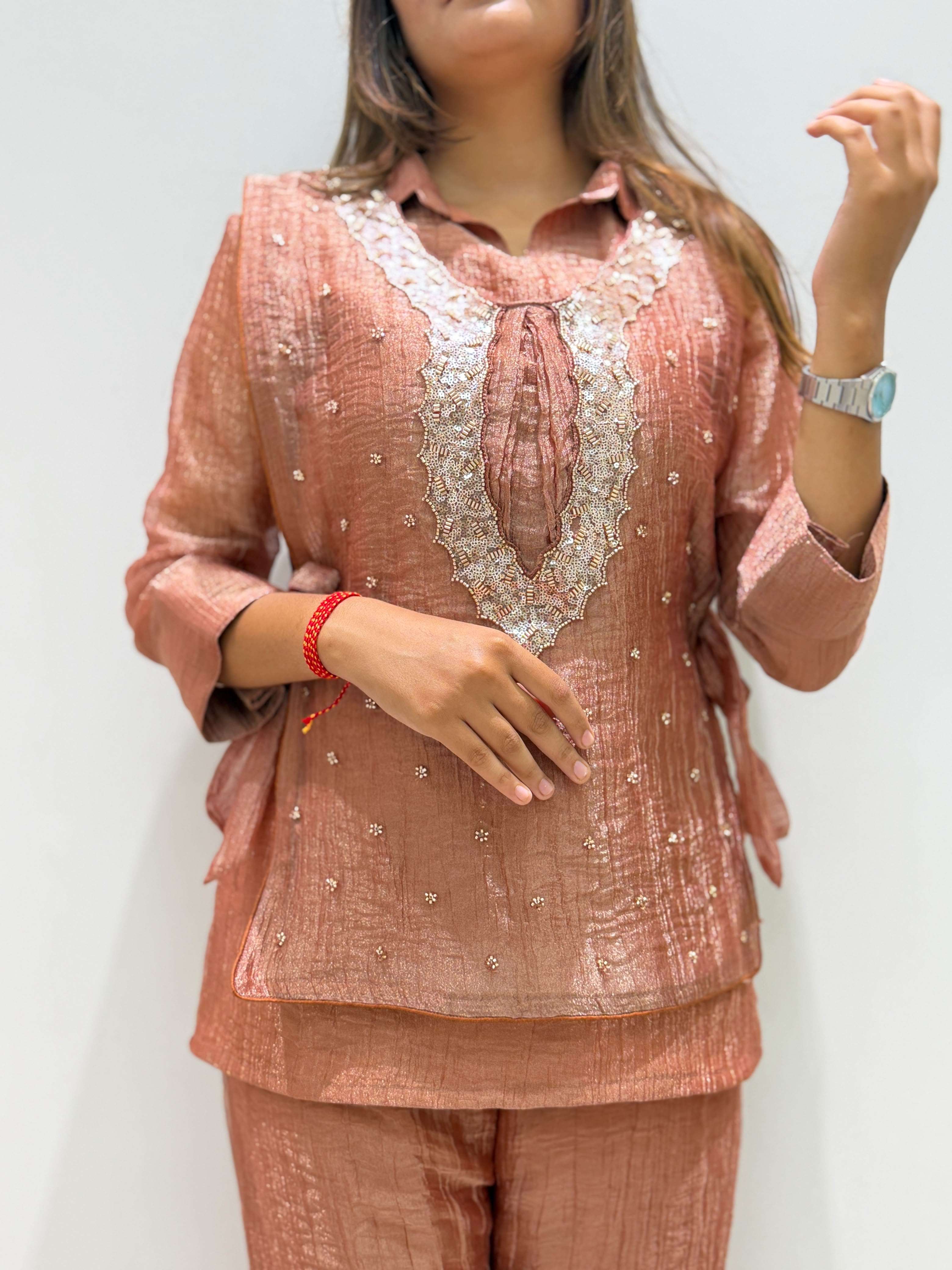 BE 493 SILK DESIGNER SHIRT PANT WITH  HAND EMBROIDERED SHRUG ⁠PARTY WEAR COLLECTION 