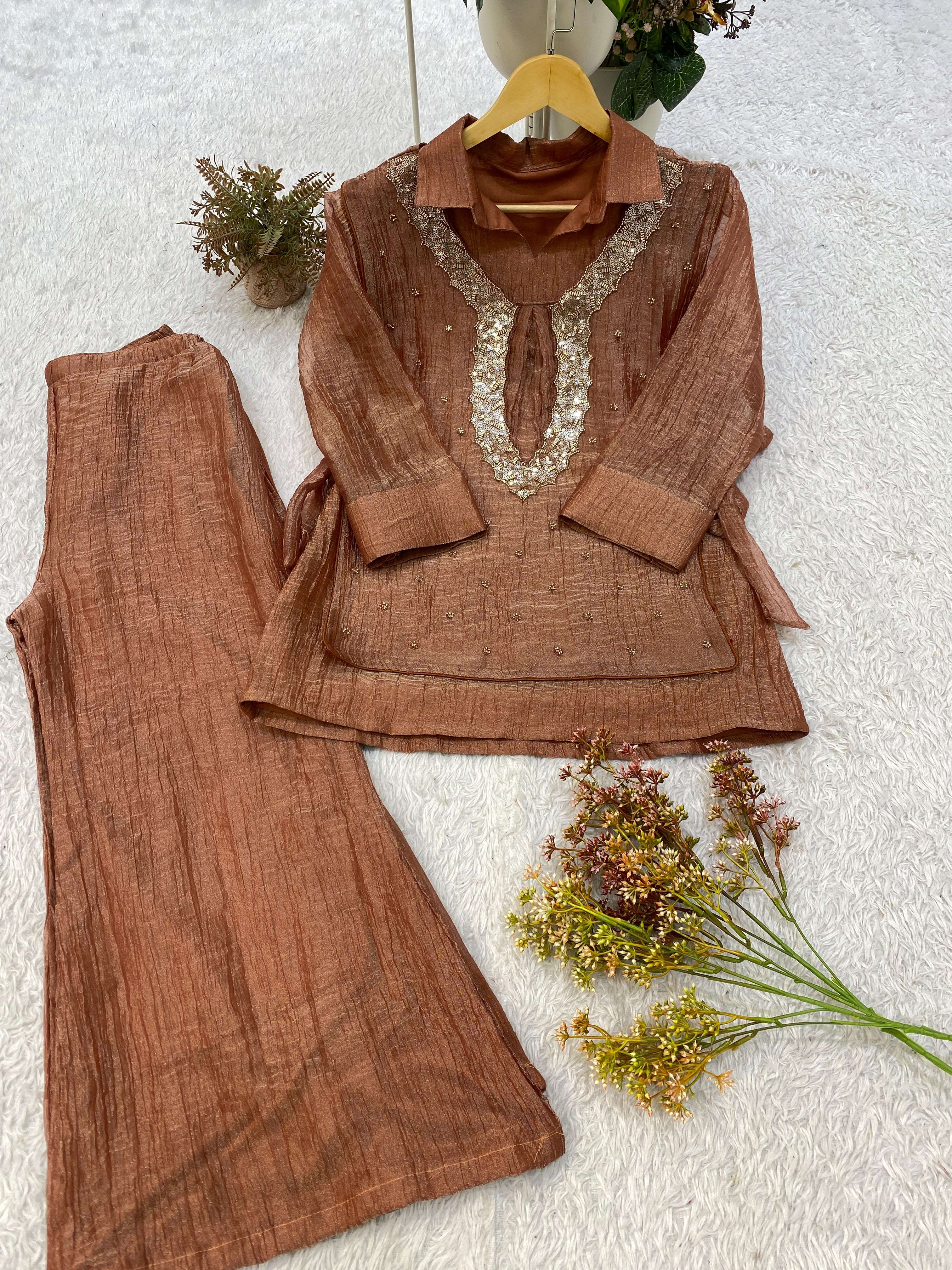 BE 493 SILK DESIGNER SHIRT PANT WITH  HAND EMBROIDERED SHRUG ⁠PARTY WEAR COLLECTION 