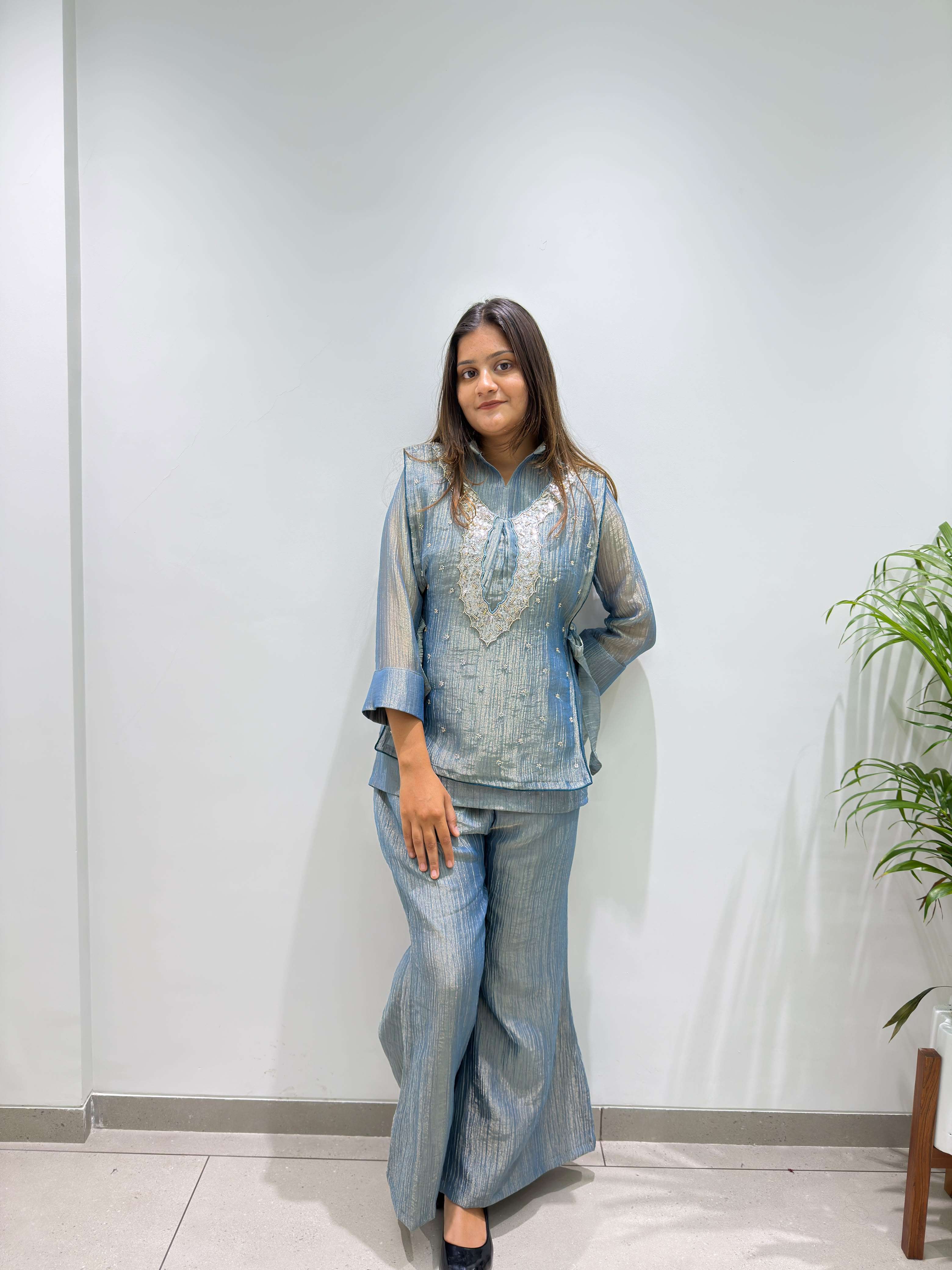 BE 493 SILK DESIGNER SHIRT PANT WITH  HAND EMBROIDERED SHRUG ⁠PARTY WEAR COLLECTION 