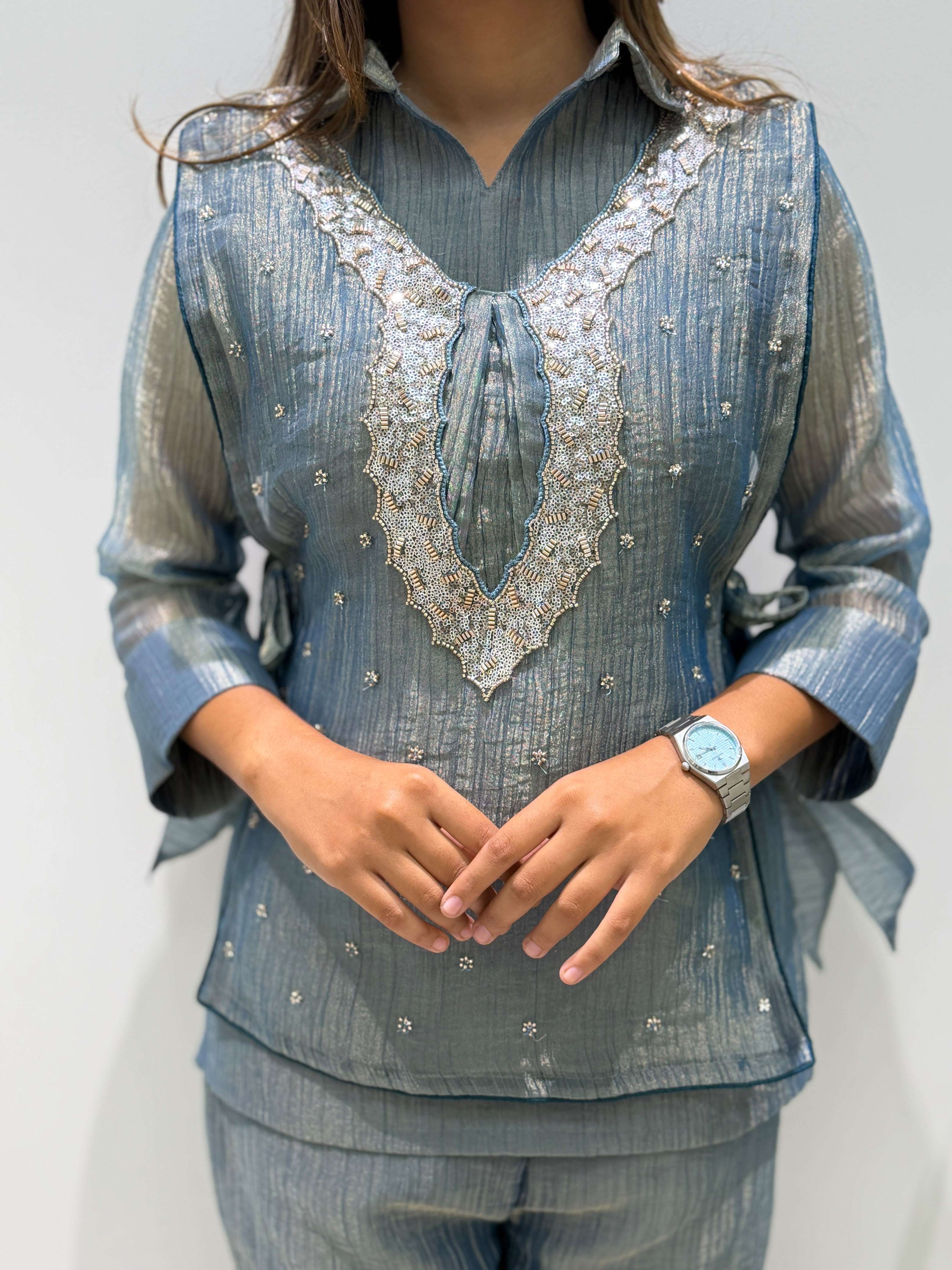 BE 493 SILK DESIGNER SHIRT PANT WITH  HAND EMBROIDERED SHRUG ⁠PARTY WEAR COLLECTION 