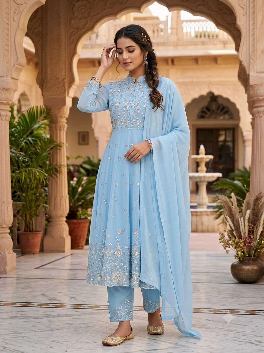 BE 495 GEORGETTE SEQUENCE EMBROIDERY DESIGNER WORK FESTIVE WEAR LADIES SUIT