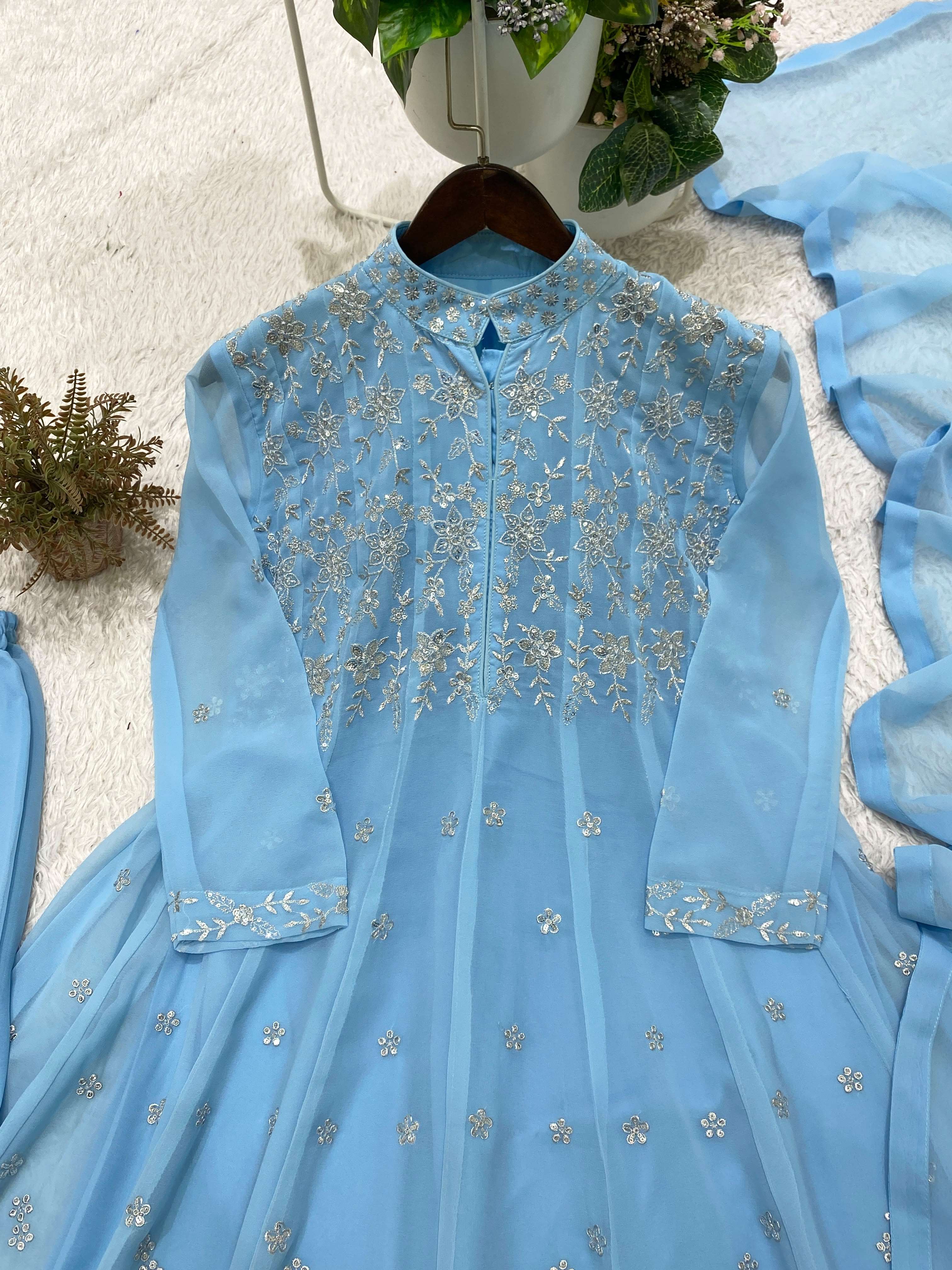 BE 495 GEORGETTE SEQUENCE EMBROIDERY DESIGNER WORK FESTIVE WEAR LADIES SUIT