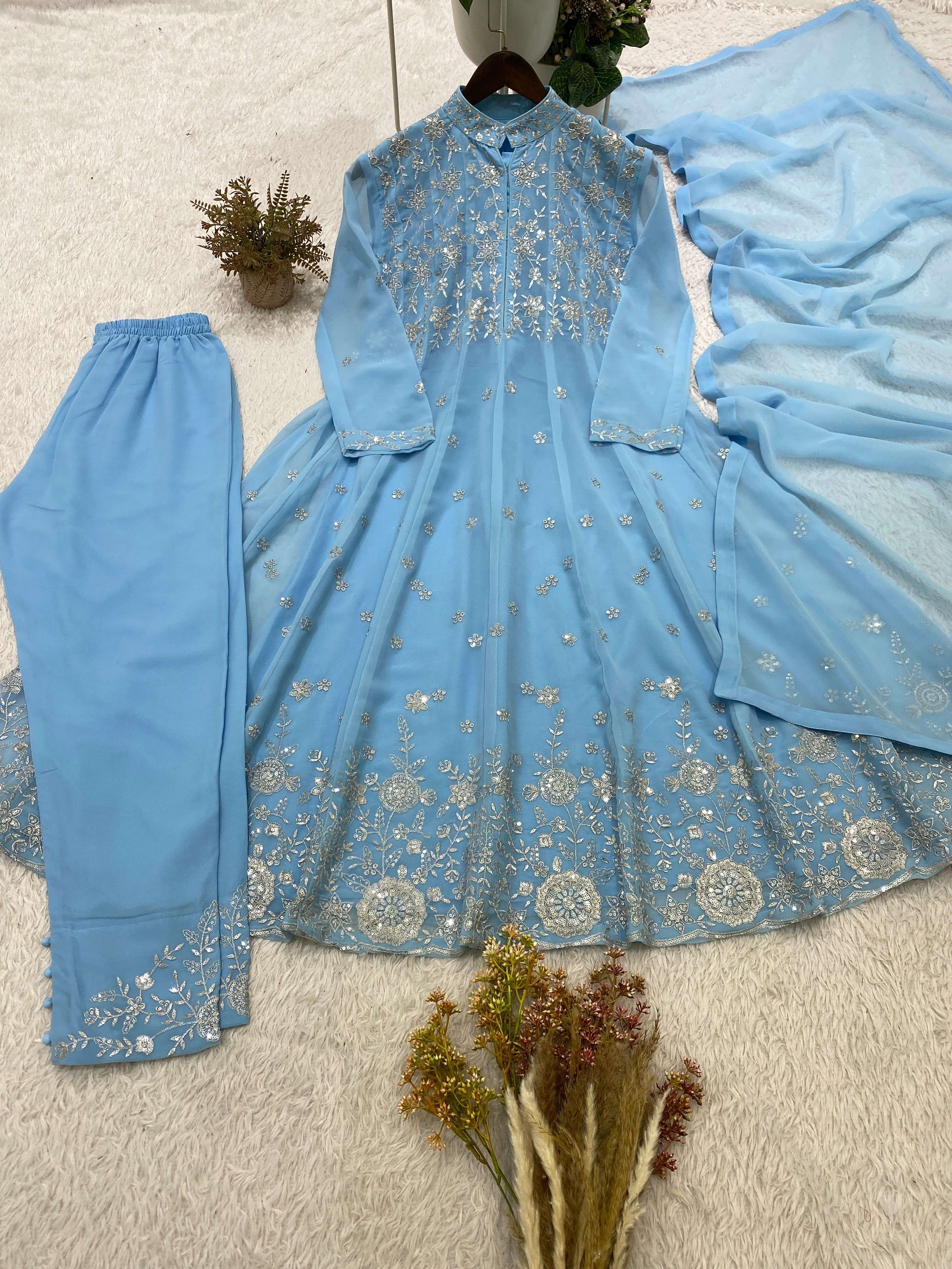 BE 495 GEORGETTE SEQUENCE EMBROIDERY DESIGNER WORK FESTIVE WEAR LADIES SUIT