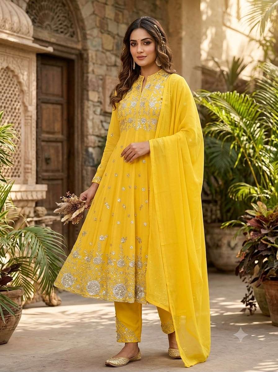 BE 495 GEORGETTE SEQUENCE EMBROIDERY DESIGNER WORK FESTIVE WEAR LADIES SUIT