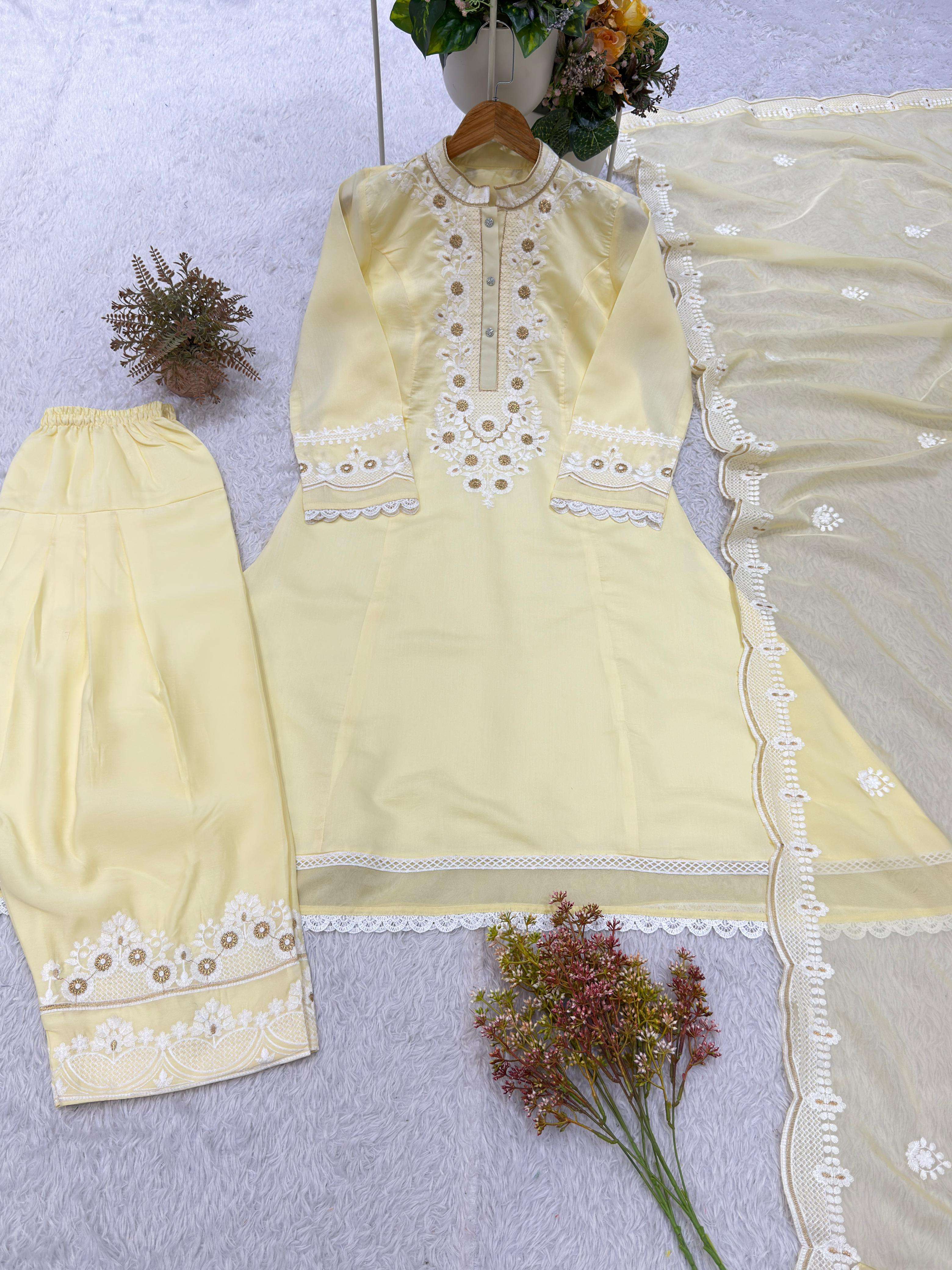 BE 497 ROMAN SILK DESIGNER EMBROIDERED WORKED TOP SALWAAR  WITH DUPATTA SET